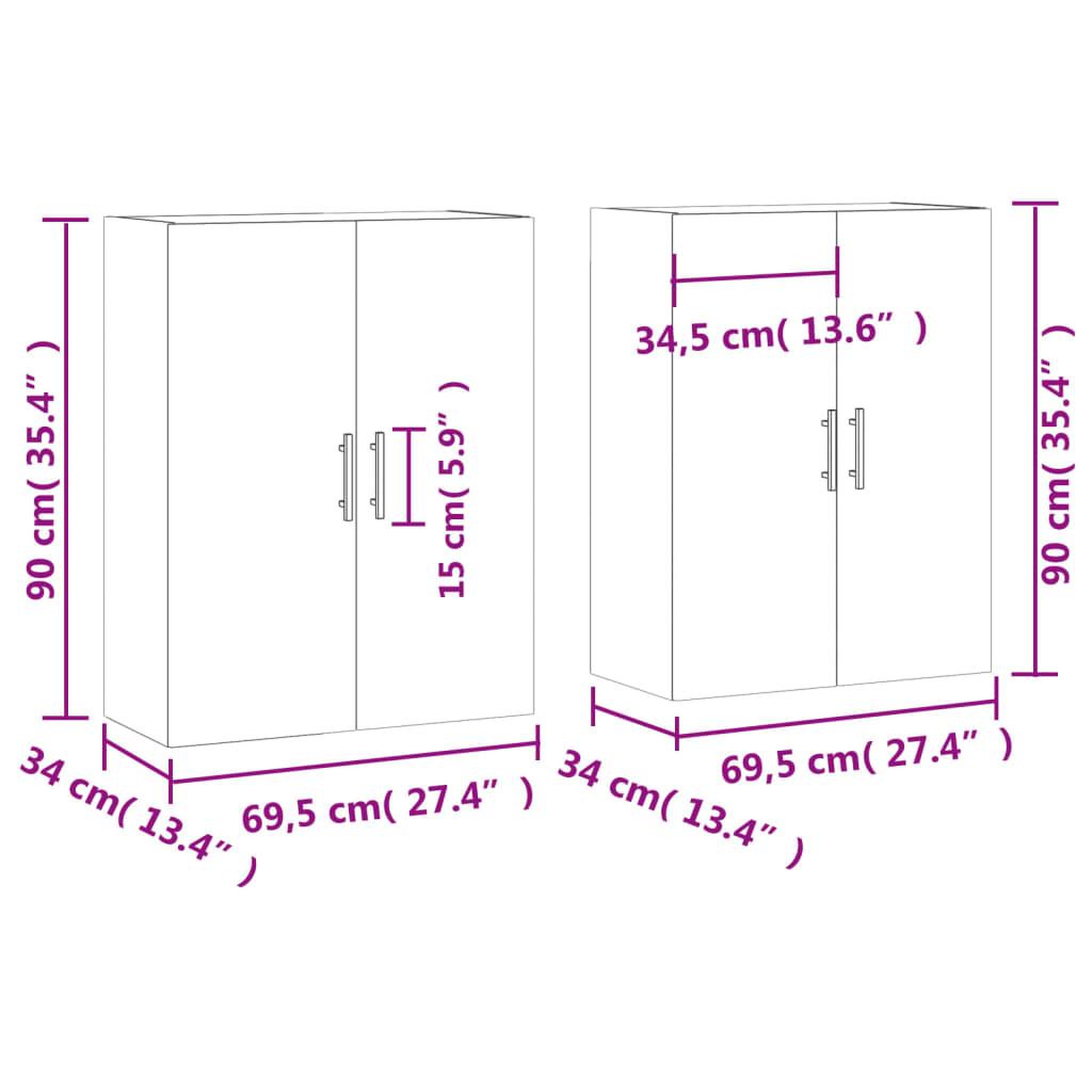 Voir la diapositive 6 : VIDAXL Armoires murales 2 pcs blanc 69,5x34x90 cm