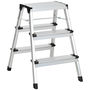 Voir la diapositive 1 : HOMCOM Marchepied escabeau double pliant antidérapant 3 marches hauteur max. 60 cm charge max. 150 Kg acier alu.