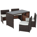 OUTSUNNY Ensemble salon de jardin encastrable 4 chaises monoblocs avec coussins déhoussables et table résine tressée chocolat