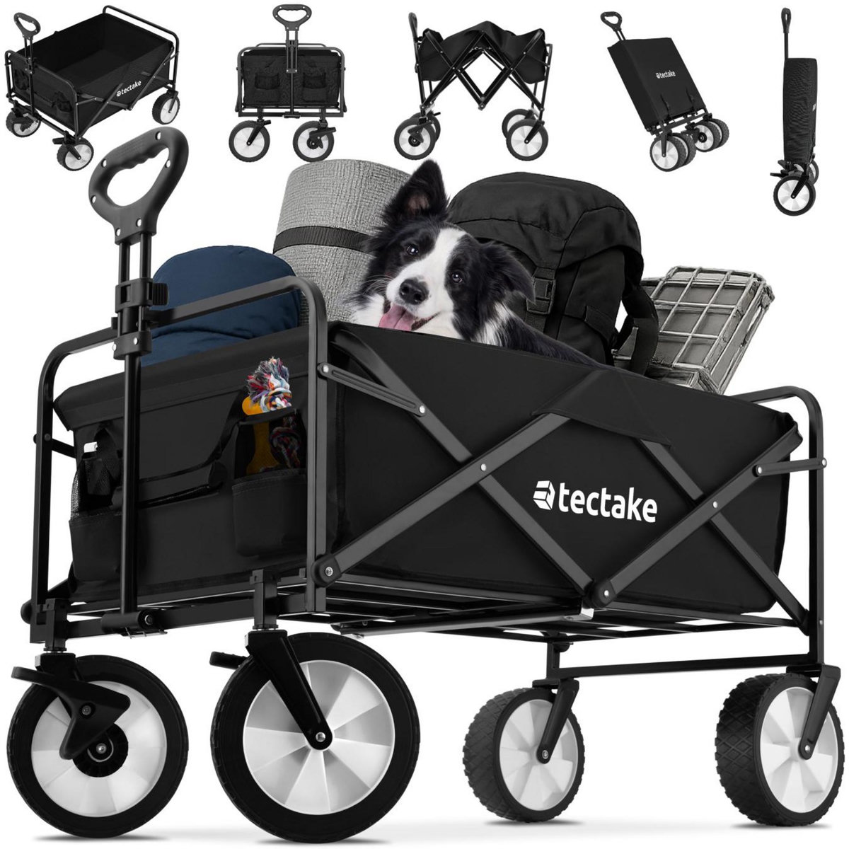 tectake Chariot pliable avec poignée téléscopique noir