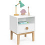 Voir la diapositive 1 : ID MARKET Table de chevet enfant JACOB 1 tiroir + 1 niche blanc et bois