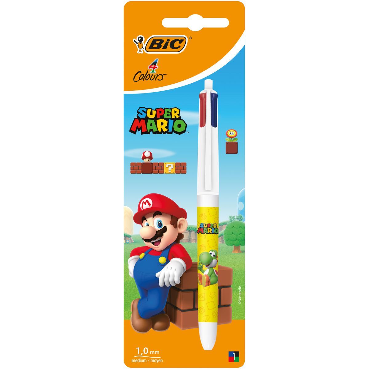 BIC Stylo bille 4 couleurs rétractable pointe moyenne SUPER MARIO Yoshi