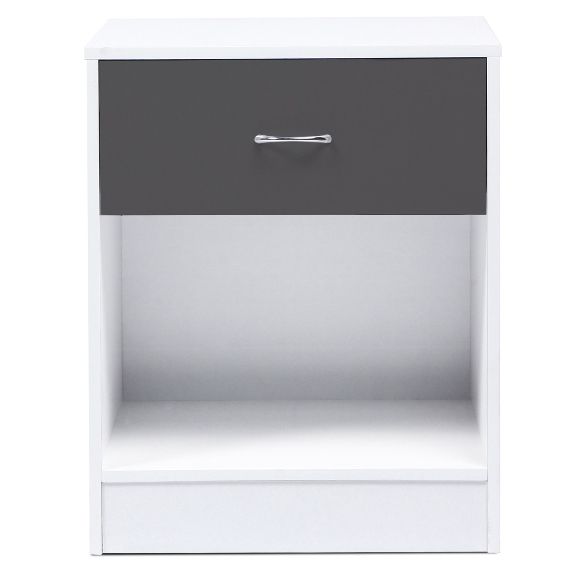 Voir la diapositive 3 : ID MARKET Lot de 2 tables de chevet olga 1 tiroir avec niche bois blanc et tiroir gris