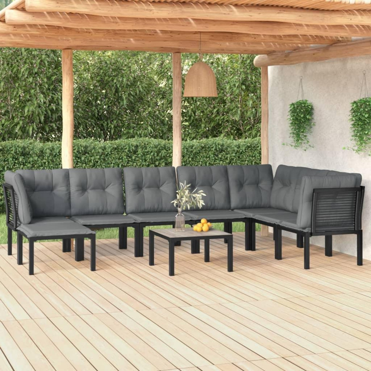 VIDAXL Salon de jardin 9 pcs noir et gris resine tressee