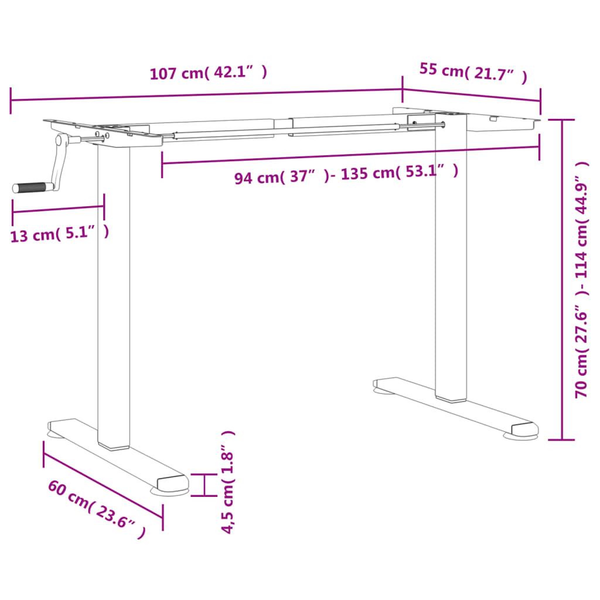 Voir la diapositive 6 : VIDAXL Cadre de bureau debout noir (94-135)x60x(70-114) cm acier