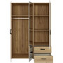 Voir la diapositive 5 : MARKET24 Armoire de chambre - MOKKARO - Décor Chene et sable - 3 portes battantes - 2 tiroirs - 2 miroirs - L144,4 x P52,7 x H200cm