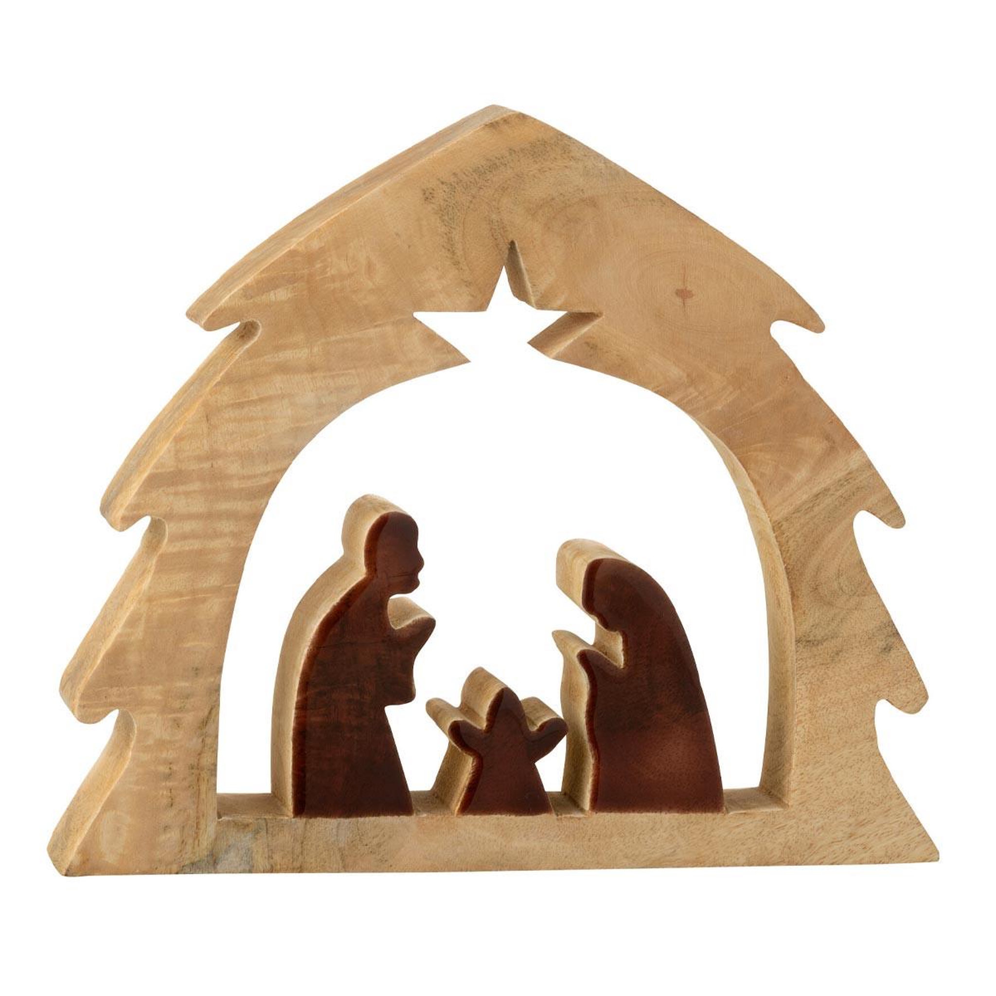 J-LINE Crèche sapin en bois  ajourée  27cm marron & naturel
