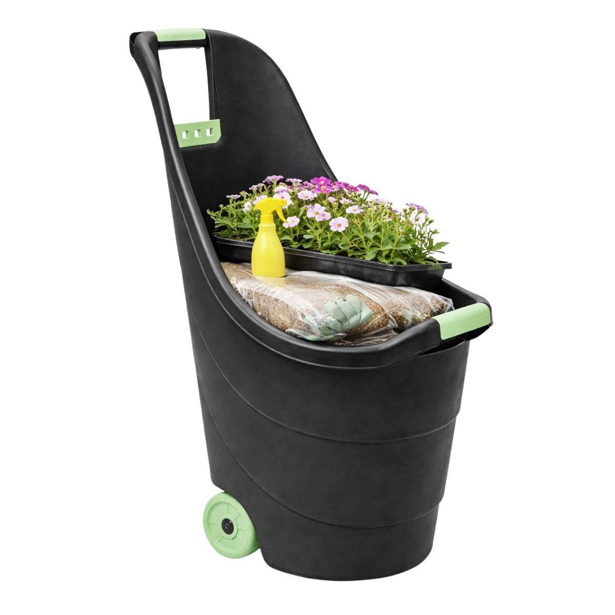 KZ GARDEN Chariot de jardin 62L 2 roues - Transport Bois, Terreau, Plantes Trolley Plastique robuste recyclé Noir KZ GARDEN