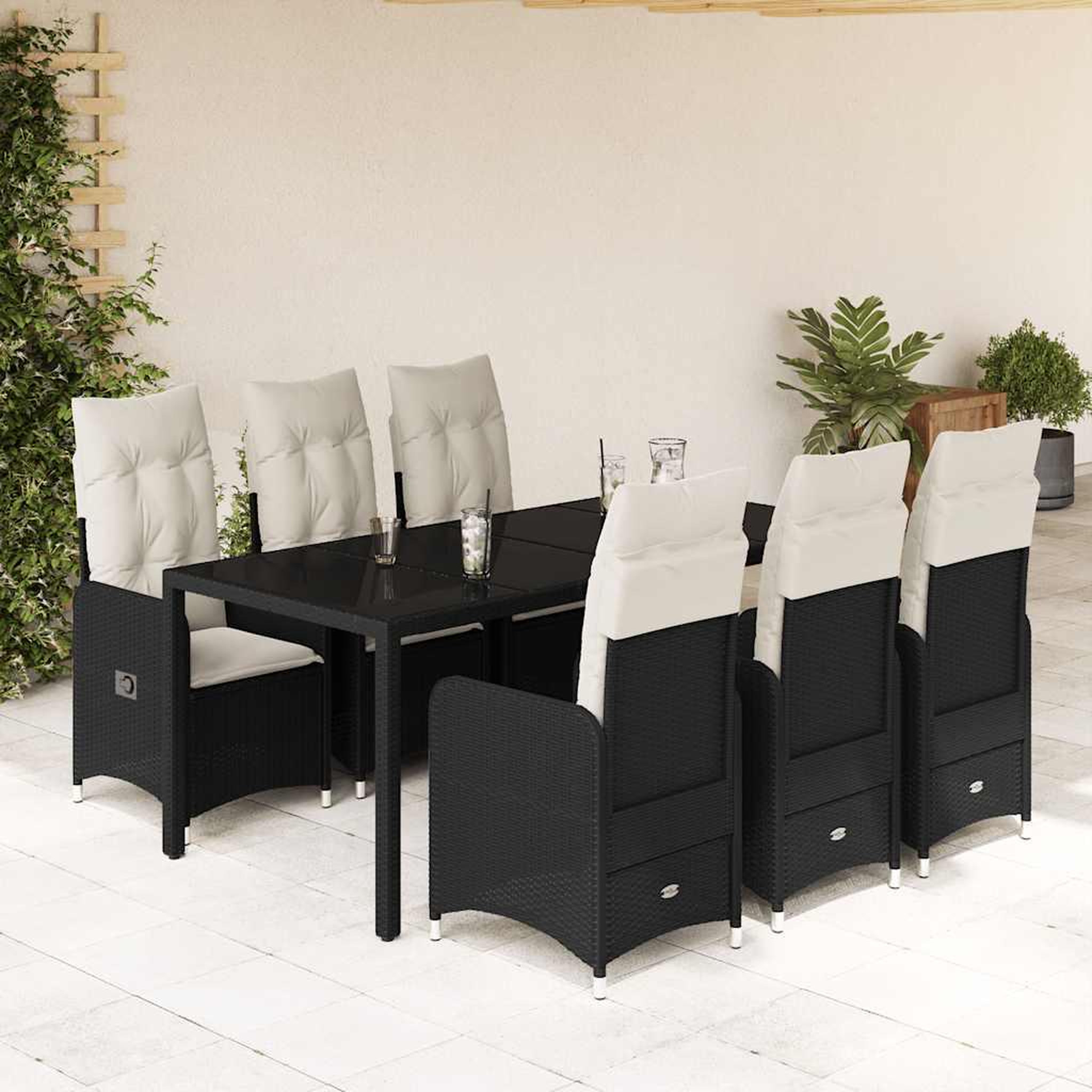VIDAXL Ensemble de bistro de jardin 7 pcs coussins noir poly rotin