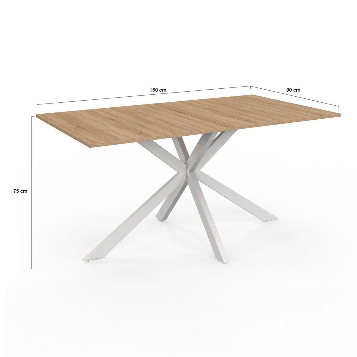 ID MARKET Table à manger rectangle ALIX 8 personnes pied araignée bois et blanc 160 cm