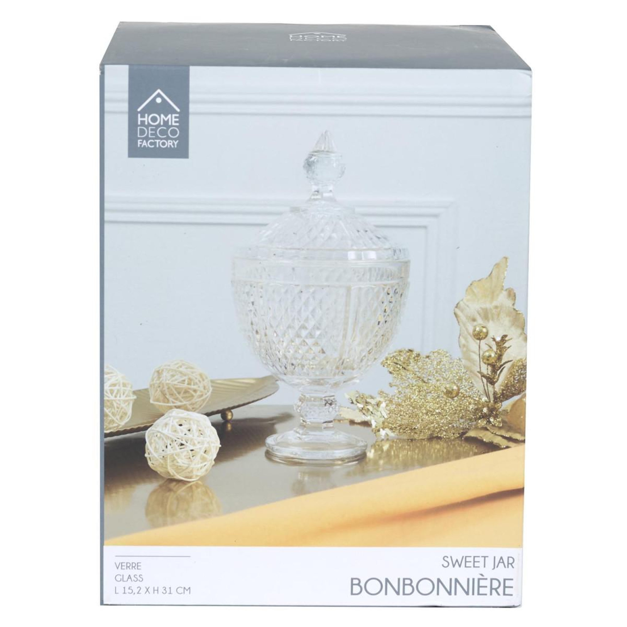Voir la diapositive 4 : The Home Deco Factory Bonbonnière design en verre  diamant  31cm transparent