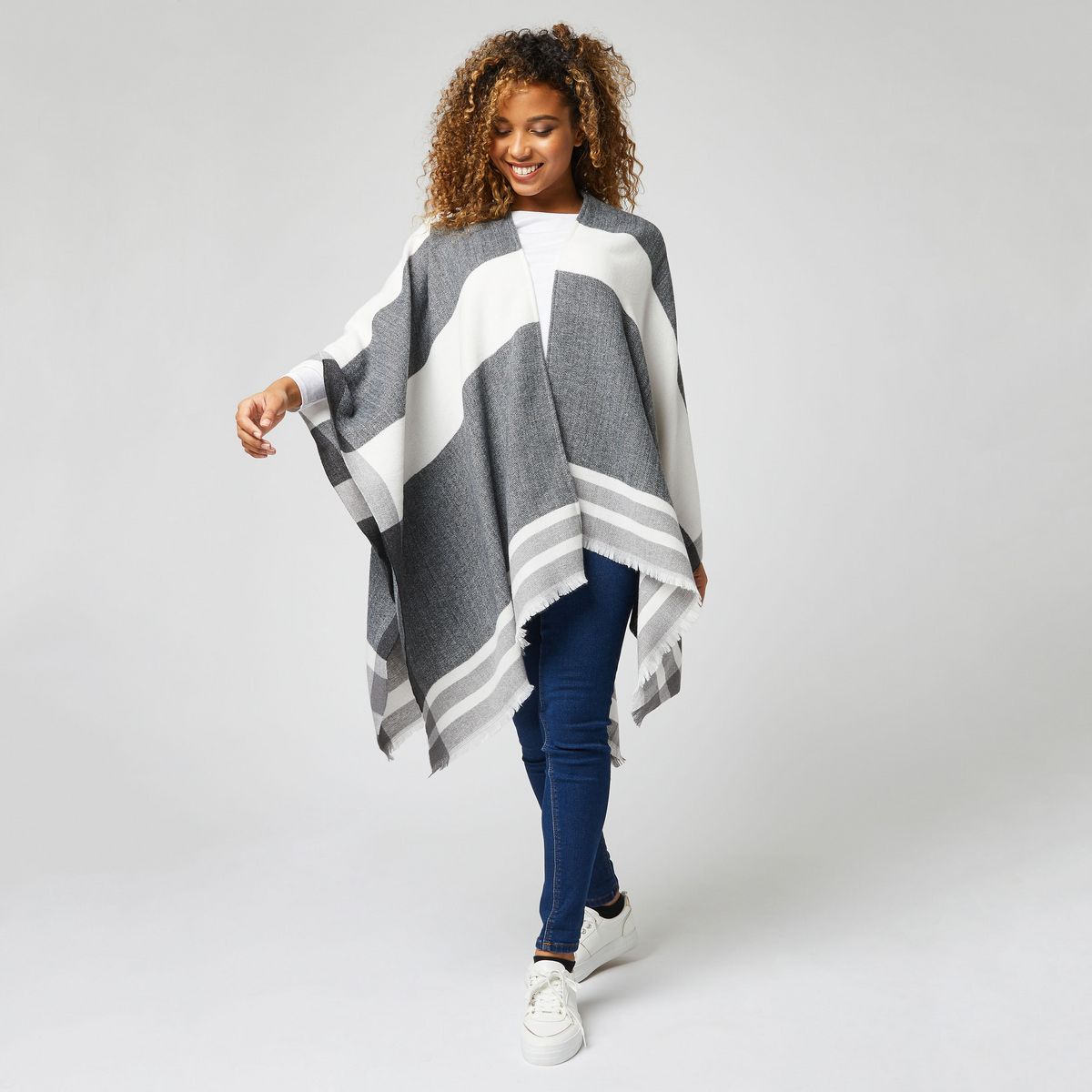 IN EXTENSO Poncho écharpe à carreaux femme