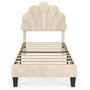 Voir la diapositive 3 : ID MARKET Lit simple coquillage 90 x 190 cm AMANDA avec sommier velours beige