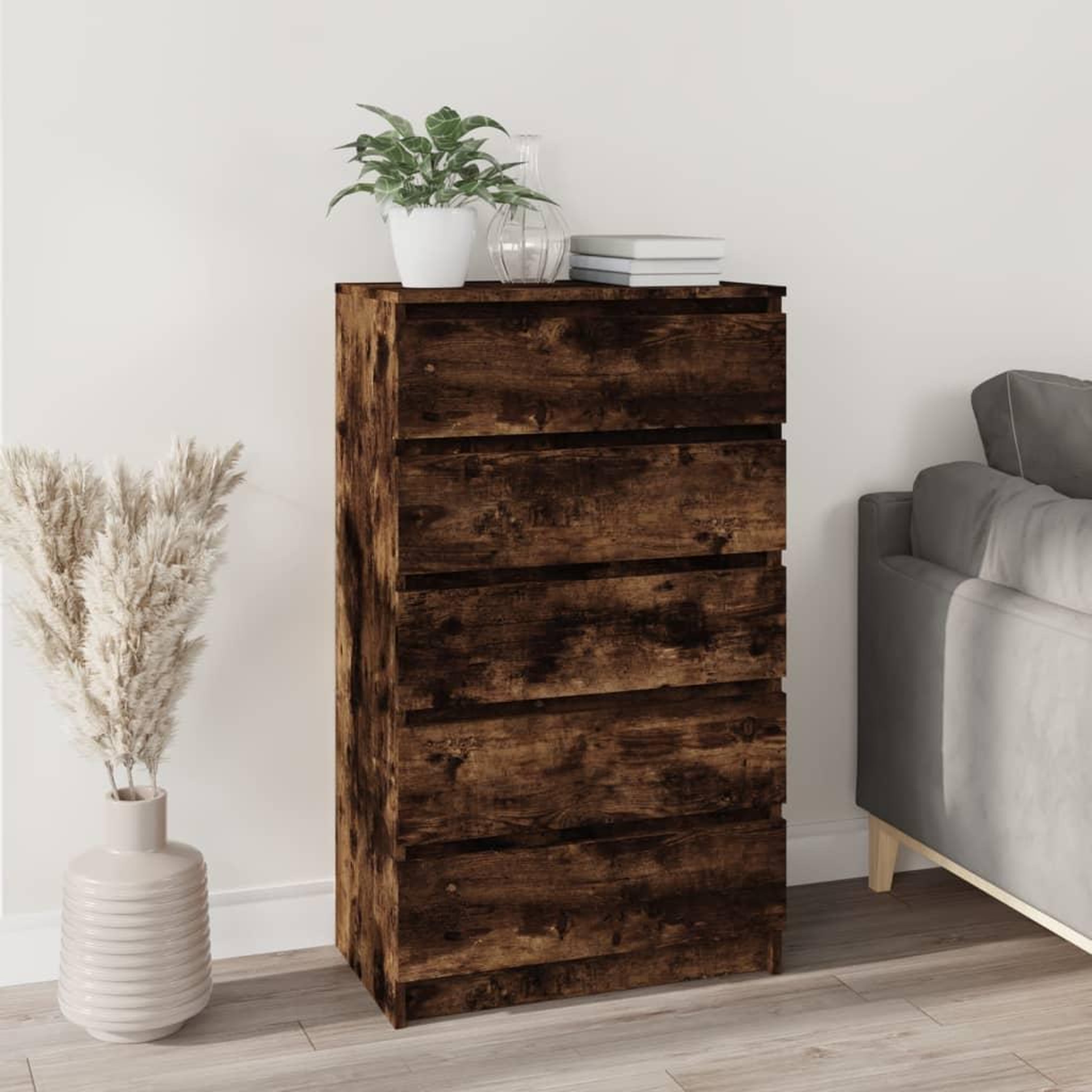 Voir la diapositive 1 : VIDAXL Commode Chene fume 60x36x103 cm Bois d'ingenierie
