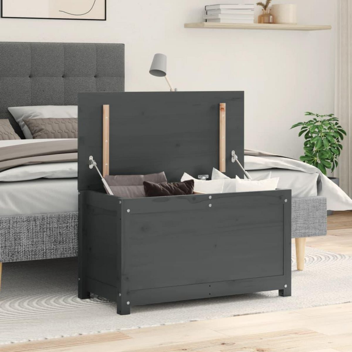 VIDAXL Boîte de rangement Gris 80x40x45,5 cm Bois massif de pin