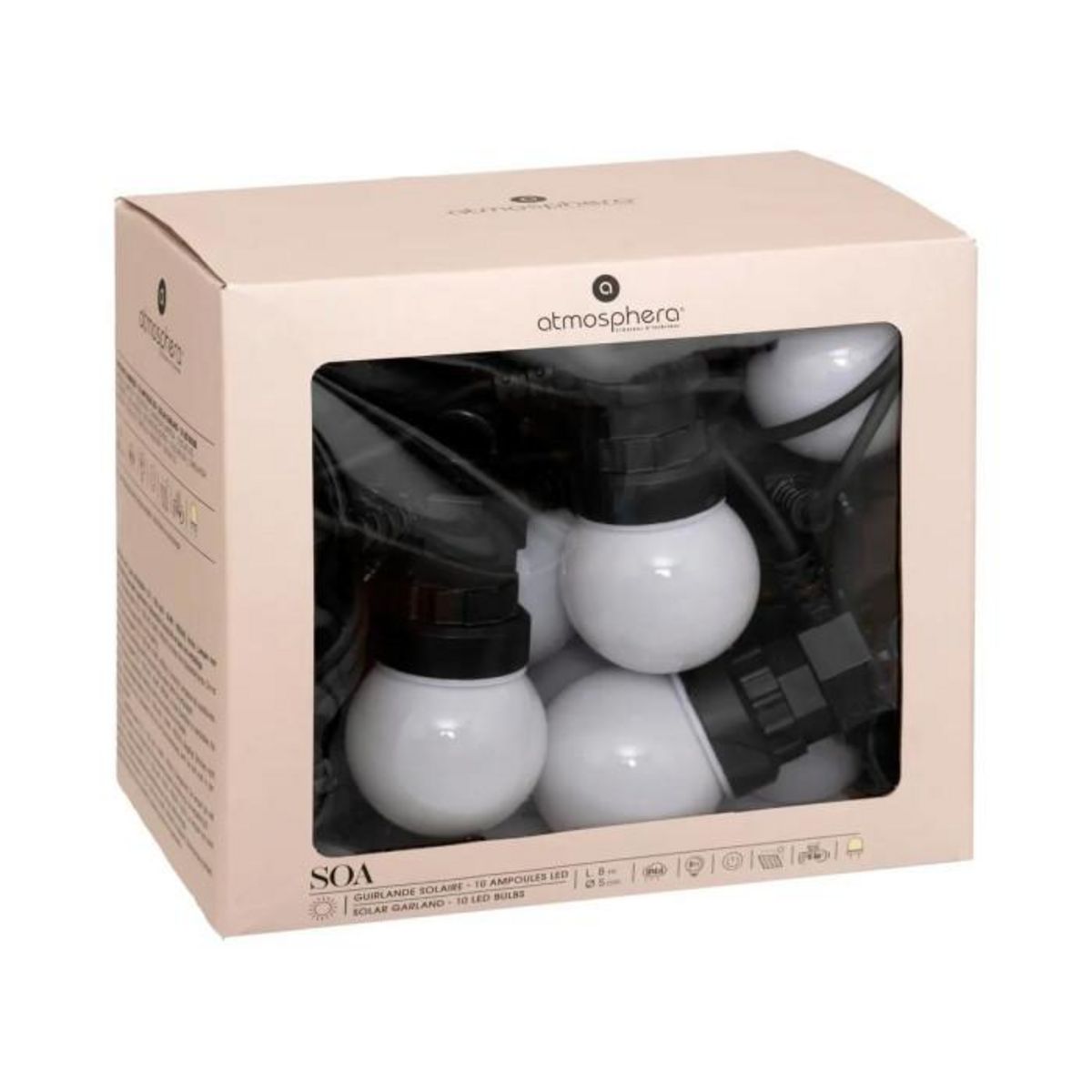 ATMOSPHERA Guirlande d'Extérieur Solaire 10 LED  Soa  800cm Noir & Blanc