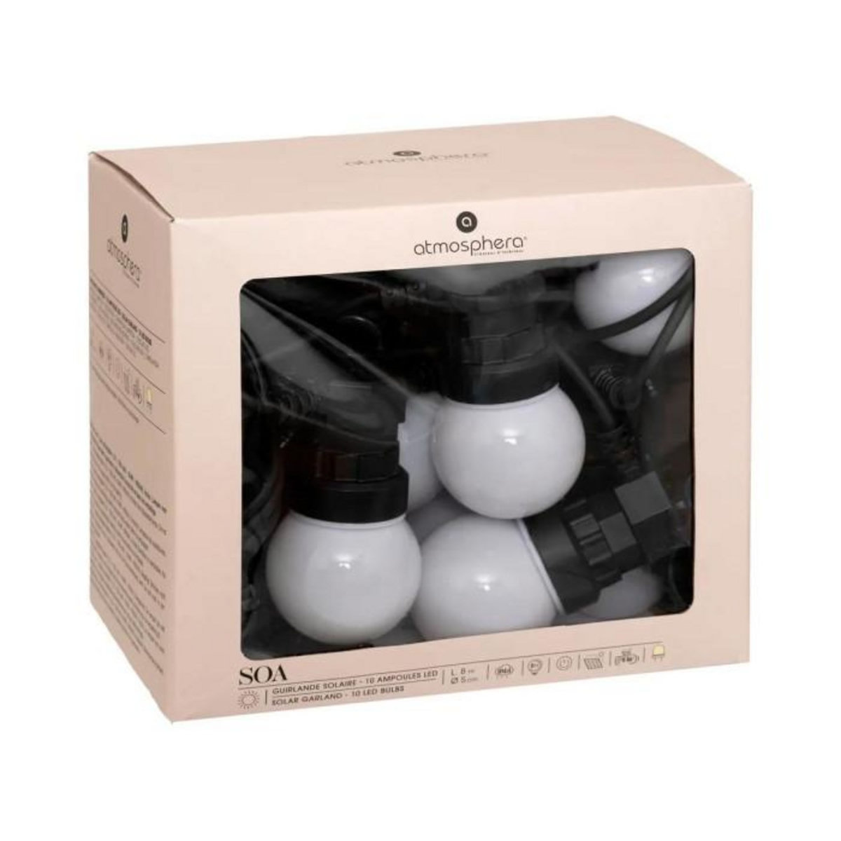 ATMOSPHERA Guirlande d'Extérieur Solaire 10 LED  Soa  800cm Noir & Blanc