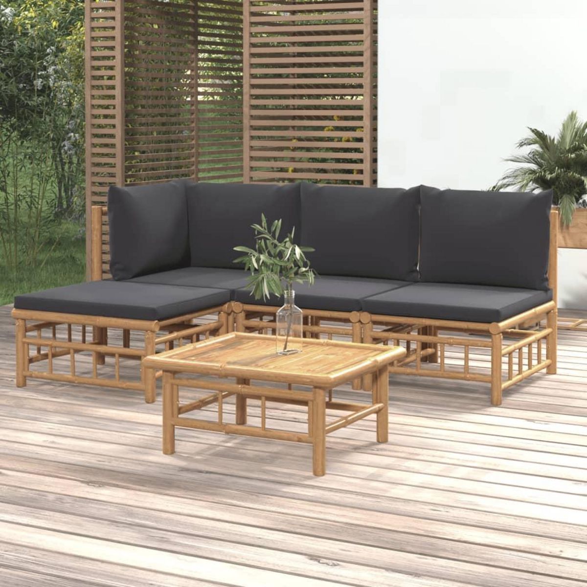 VIDAXL Salon de jardin 5 pcs avec coussins gris fonce bambou
