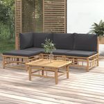 VIDAXL Salon de jardin 5 pcs avec coussins gris fonce bambou