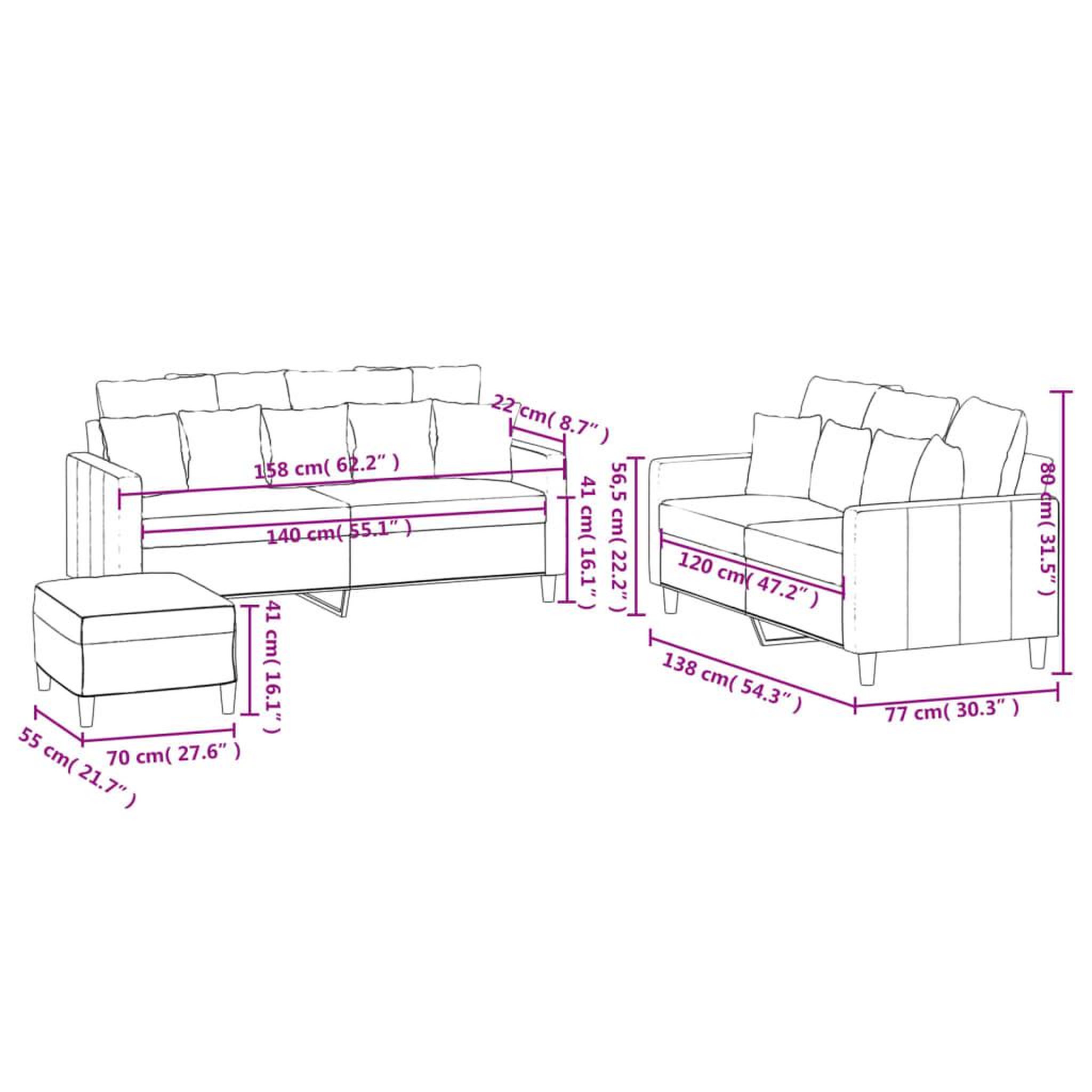 Voir la diapositive 6 : VIDAXL Ensemble de canapes 3 pcs avec coussins Gris clair Velours