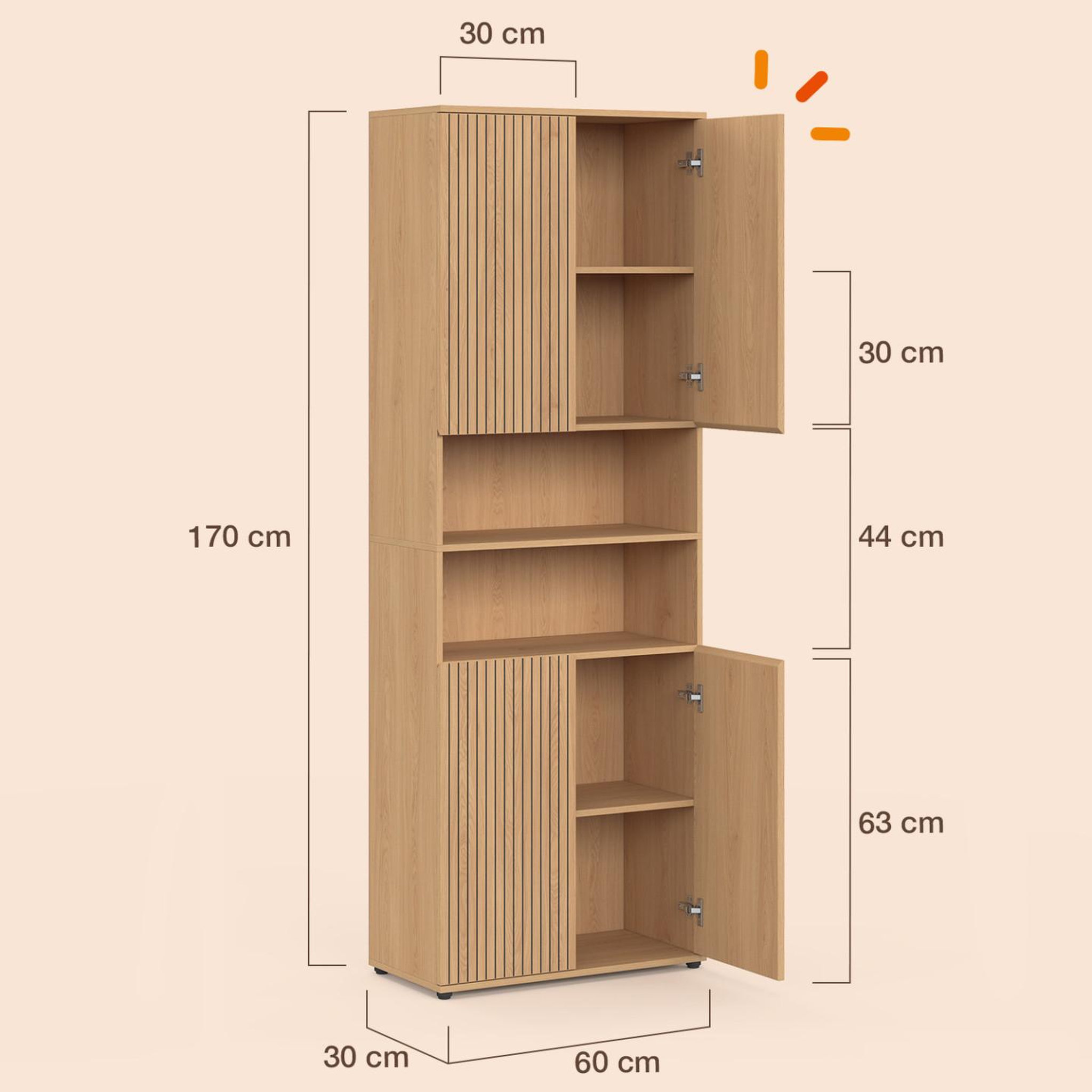 Voir la diapositive 5 : ID MARKET Meuble armoire colonne salle de bain VICTOR 4 portes 2 niches effet lattes