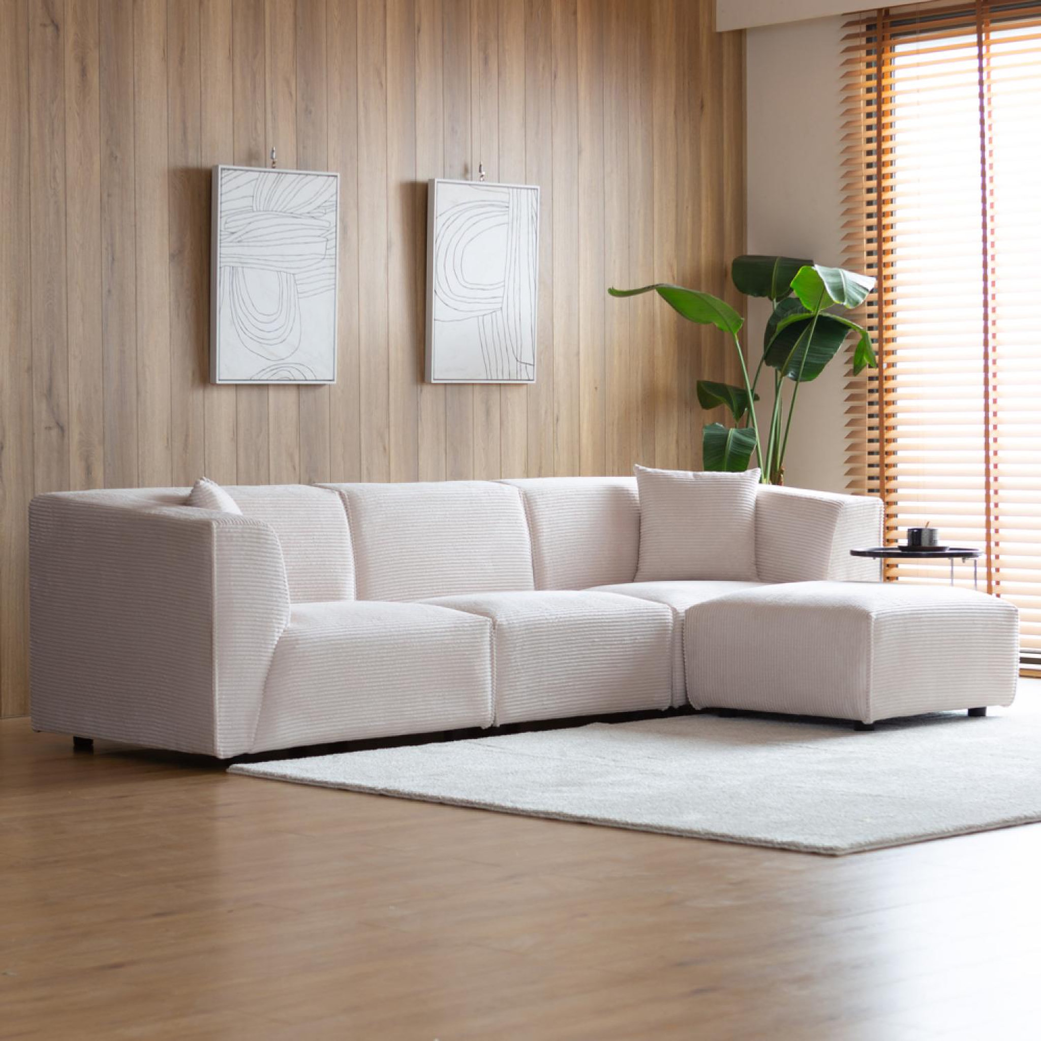 Voir la diapositive 3 : CONCEPT USINE Canapé 3 places + 1 pouf modulable velours côtelé beige monroe