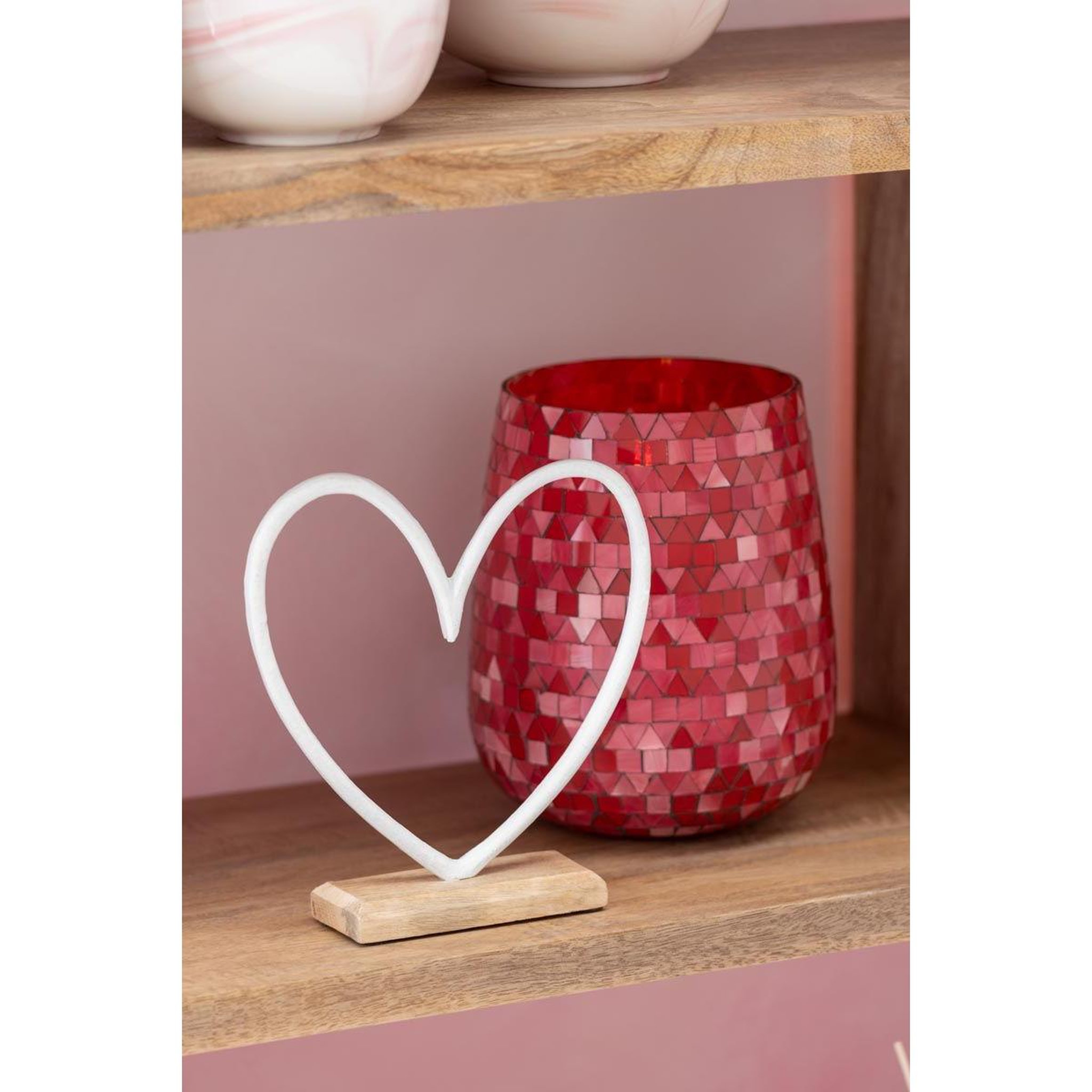 Voir la diapositive 3 : J-LINE Photophore Design Triangle  Sweet Valentine  16cm Rouge & Rose