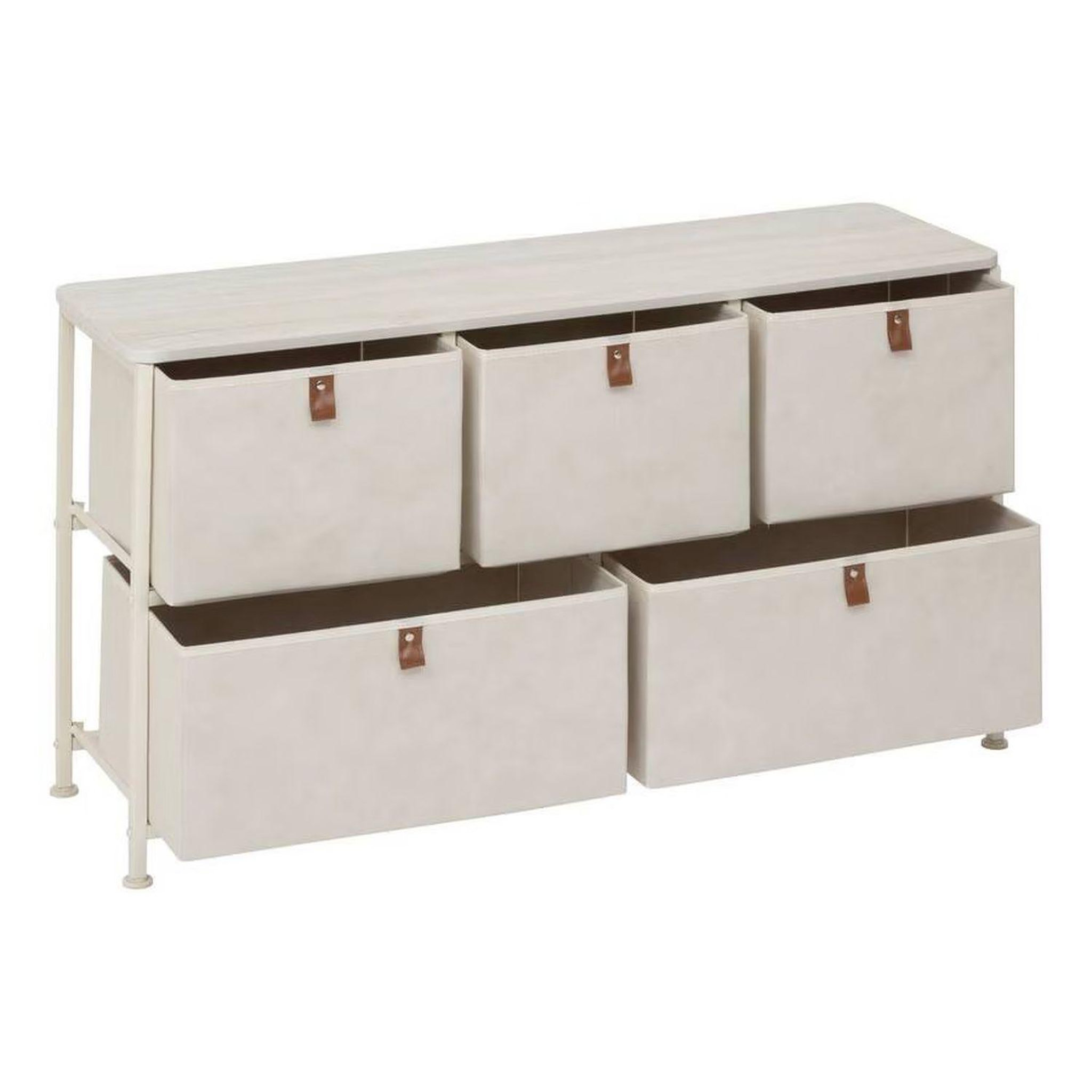 Voir la diapositive 3 : FIVE Commode basse 5 tiroirs tissa - beige