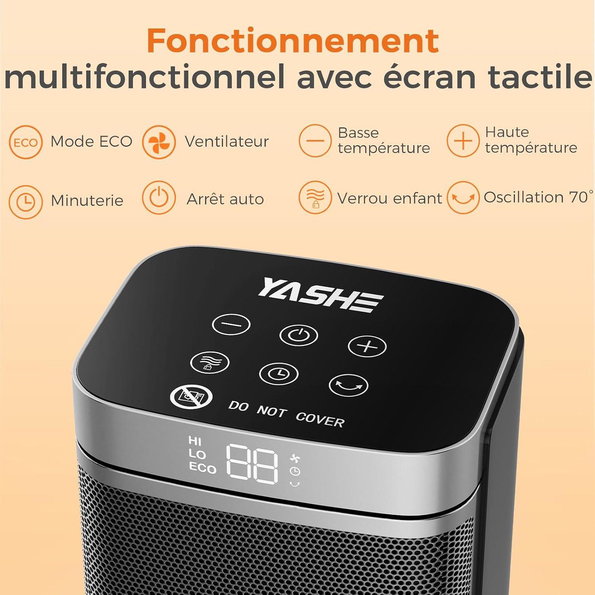 Voir la diapositive 3 : YASHE Chauffage soufflant 1500 W, thermostat, télécommande