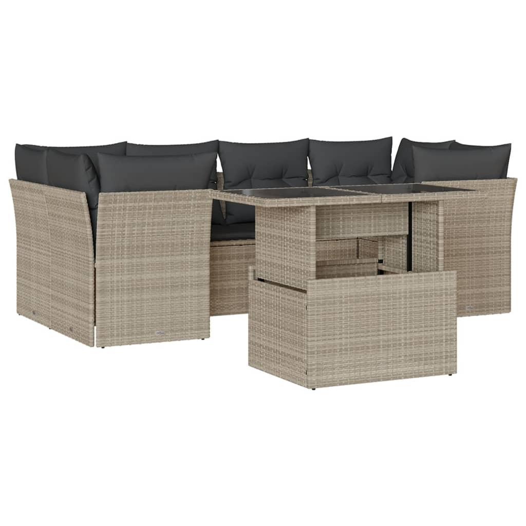Voir la diapositive 2 : VIDAXL Salon de jardin avec coussins 7 pcs gris clair resine tressee