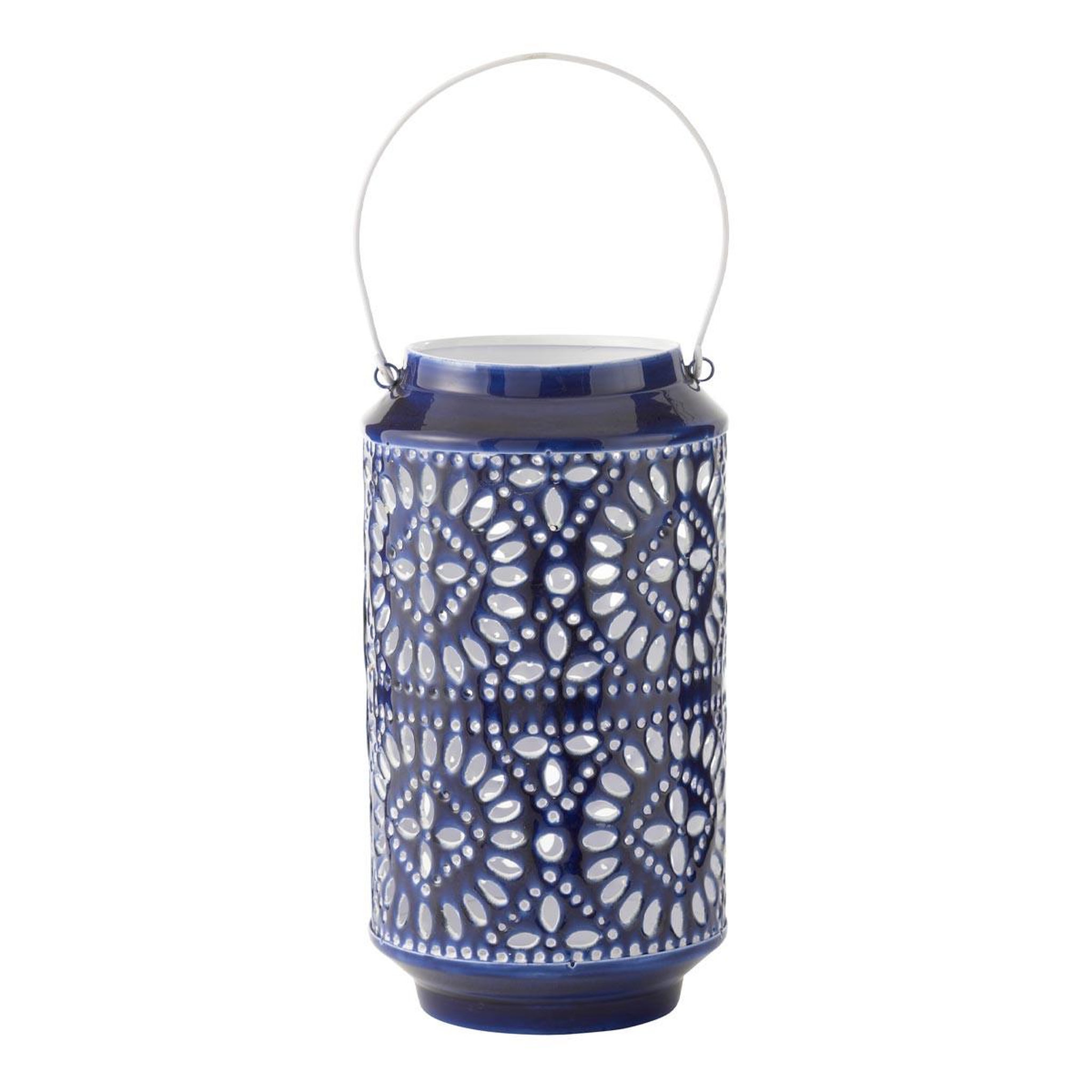 J-LINE Lanterne Ajourée en Métal  Nag  33cm Bleu