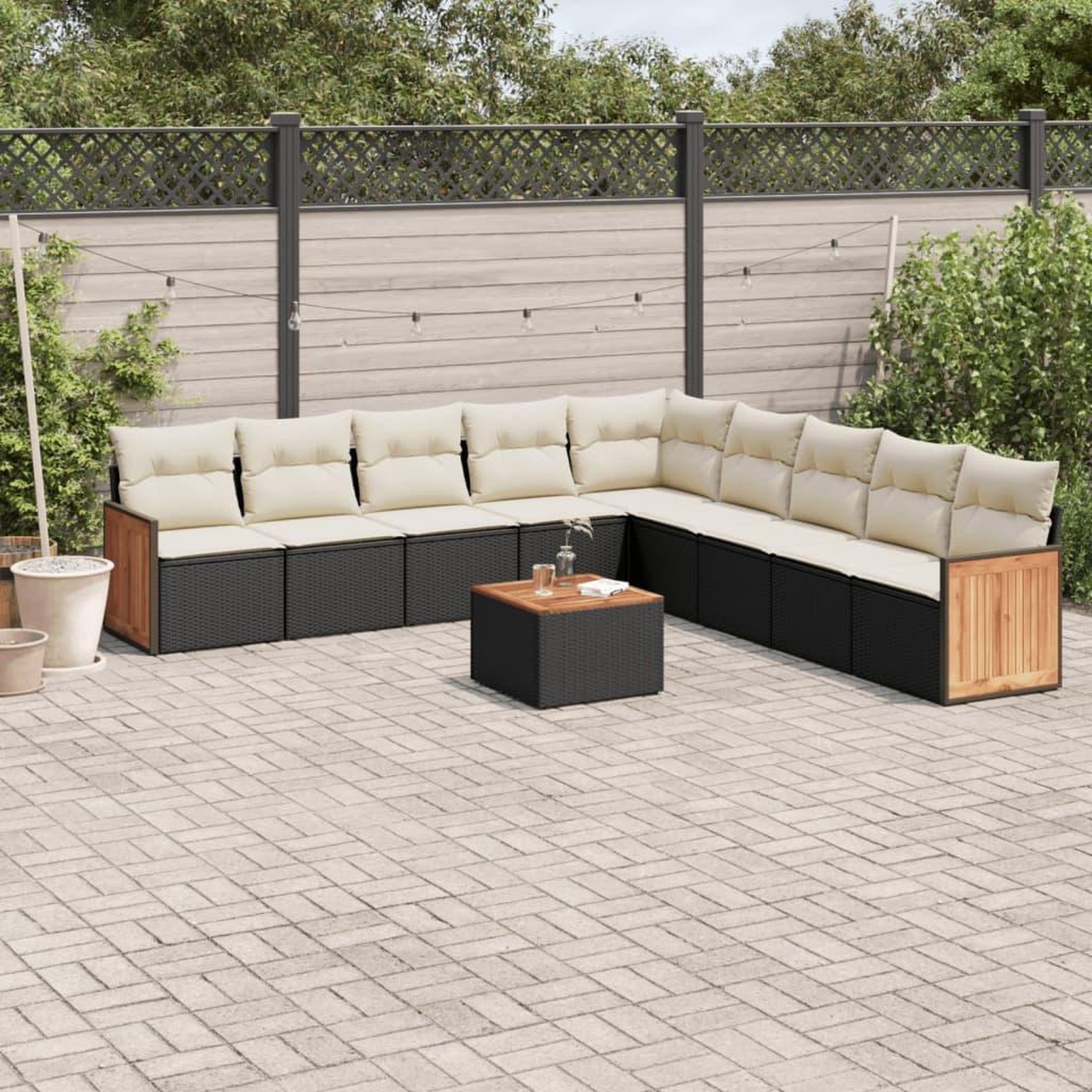 VIDAXL Salon de jardin 10 pcs avec coussins noir resine tressee