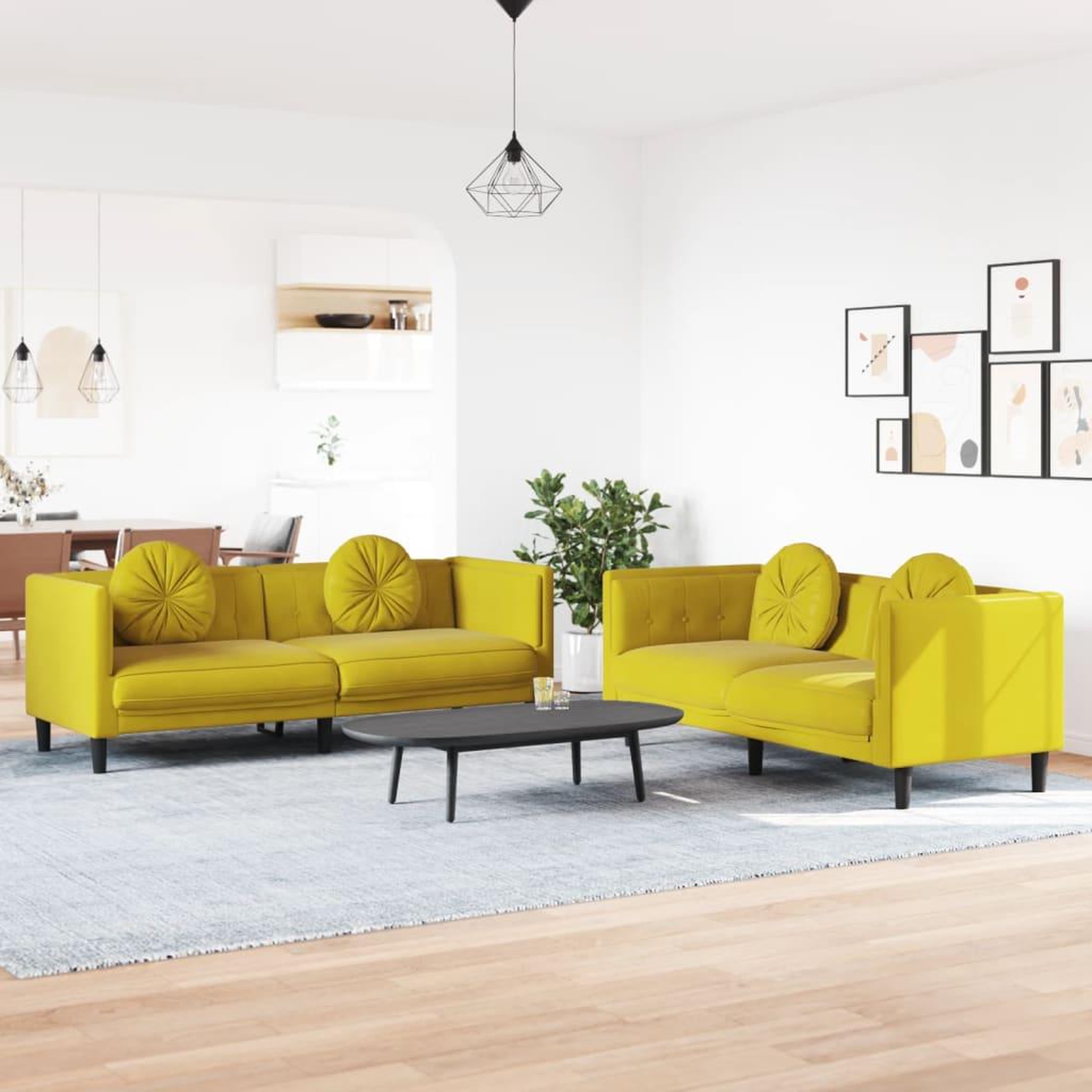 VIDAXL Ensemble de canapes 2 pcs avec coussins jaune velours