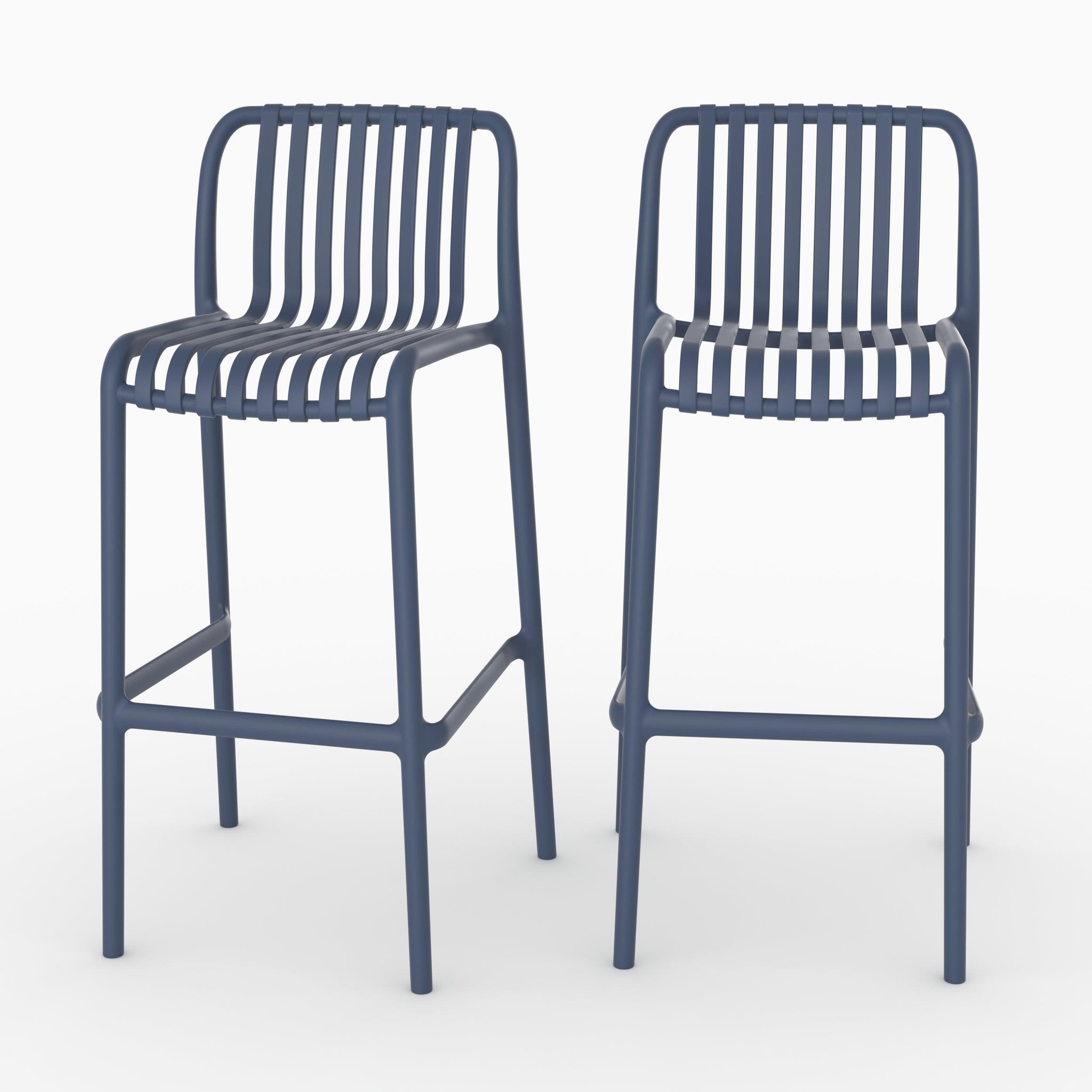 MAISON PAVANE Lot de 2 chaises de bar de jardin 76 cm en plastique bleu marine-duli