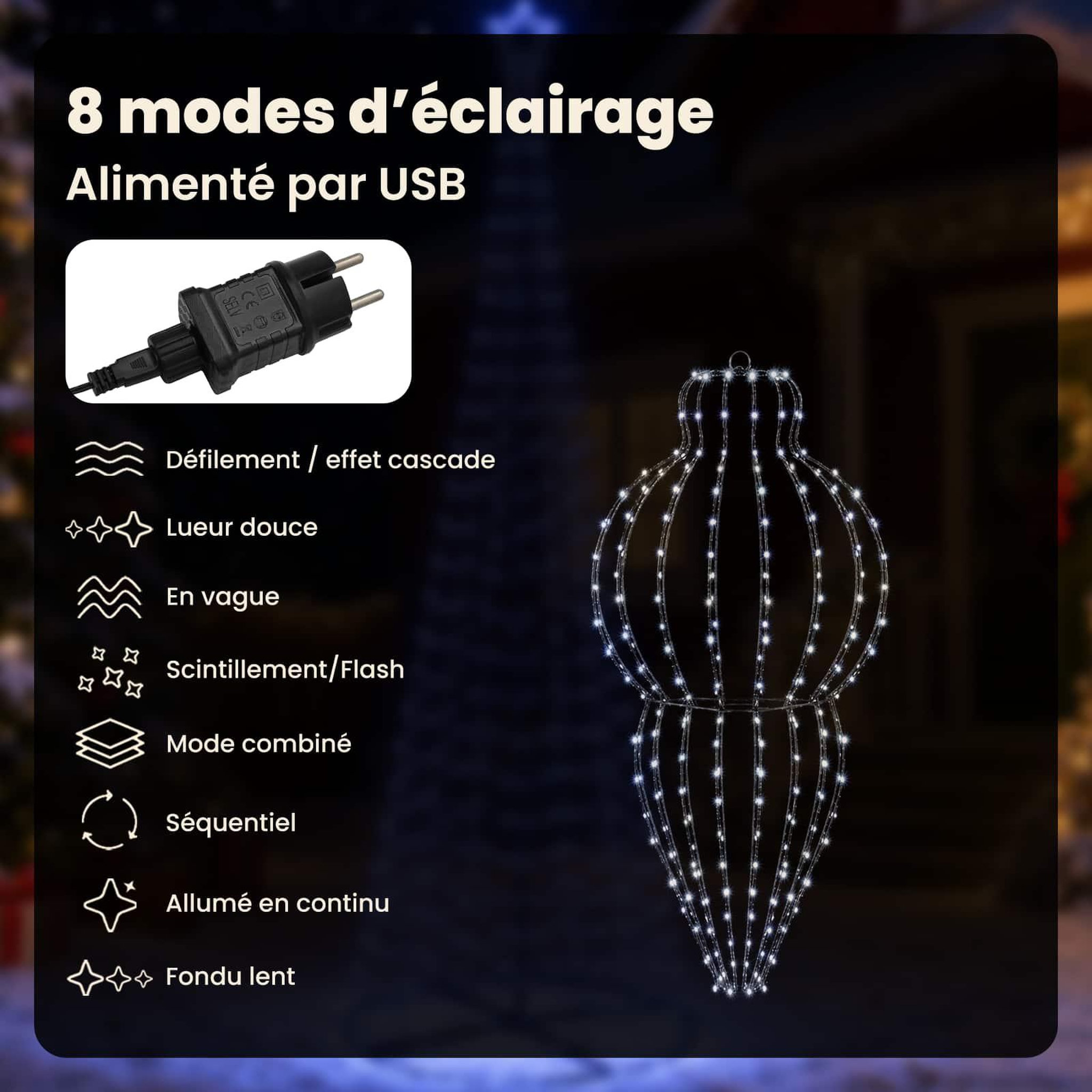 Voir la diapositive 4 : VIDAXL Lumiere de finial de Noël 320 LED Blanc froid Ø 40 x 75 cm