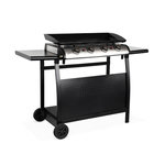 SWEEEK Plancha au gaz 4 brûleurs sur chariot - Porthos - 10kW. plancha à gaz avec desserte . cuisine extérieure. plaque émaillée. inox. barbecue