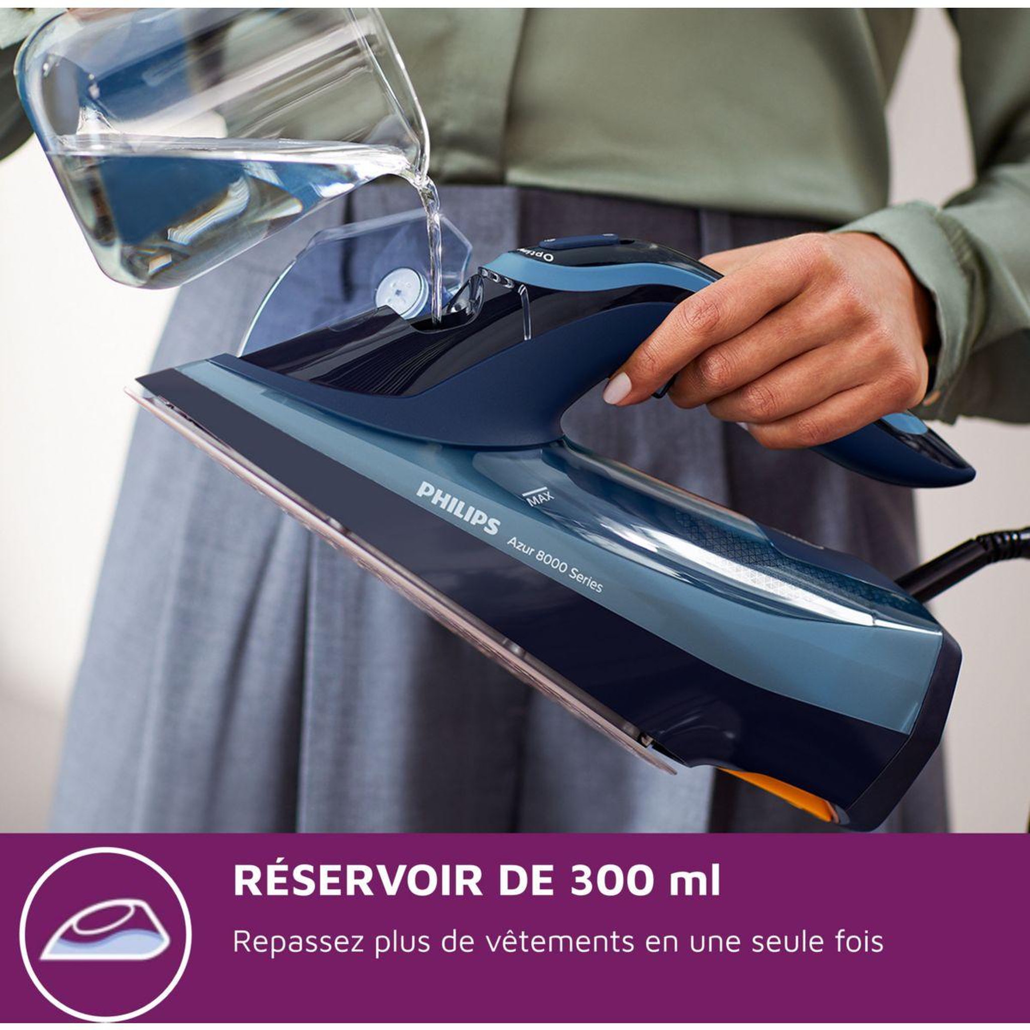 Voir la diapositive 3 : Philips Fer à repasser dst8020/20 fer à vapeur bleu