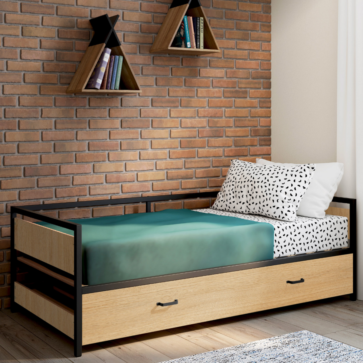 ID MARKET Lit banquette 90 x 190 cm DETROIT convertible 180 x 190 cm style industriel