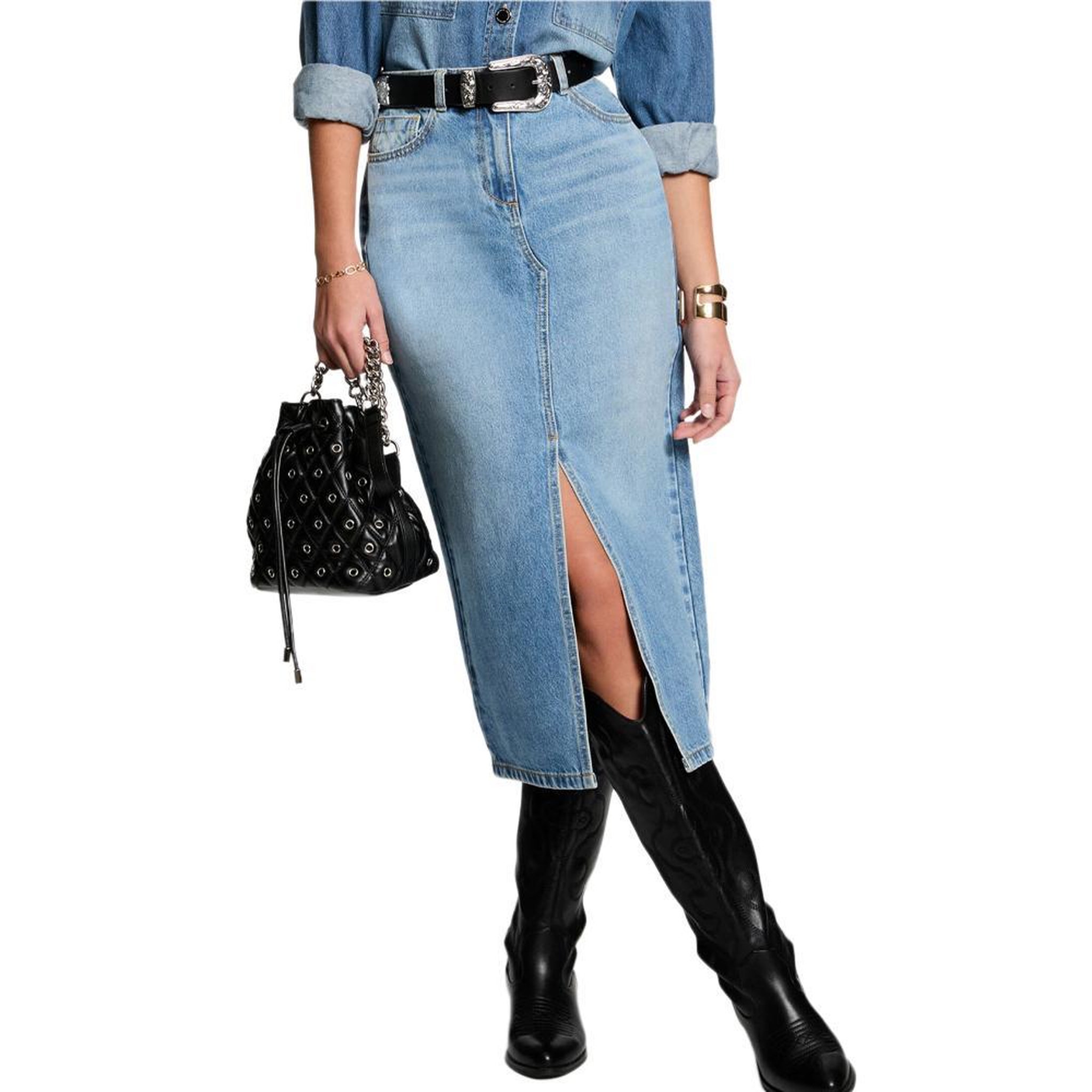 Voir la diapositive 1 : MORGAN Jupe Midi Bleu Femme Morgan ROMA