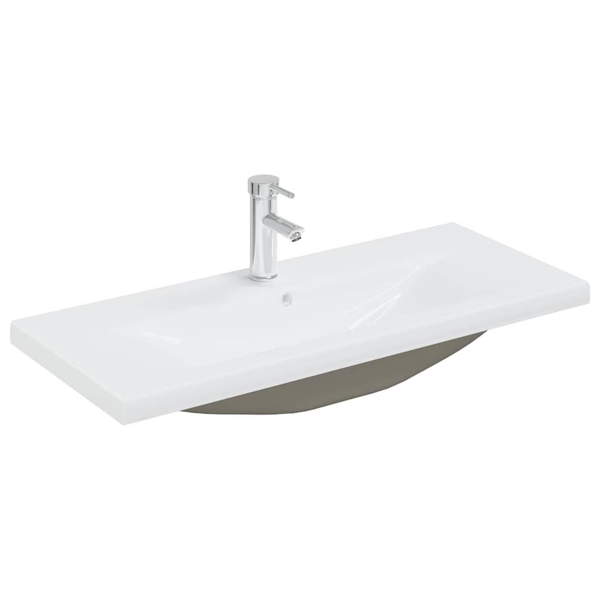 VIDAXL Lavabo encastre avec robinet 91x39x18 cm ceramique blanc