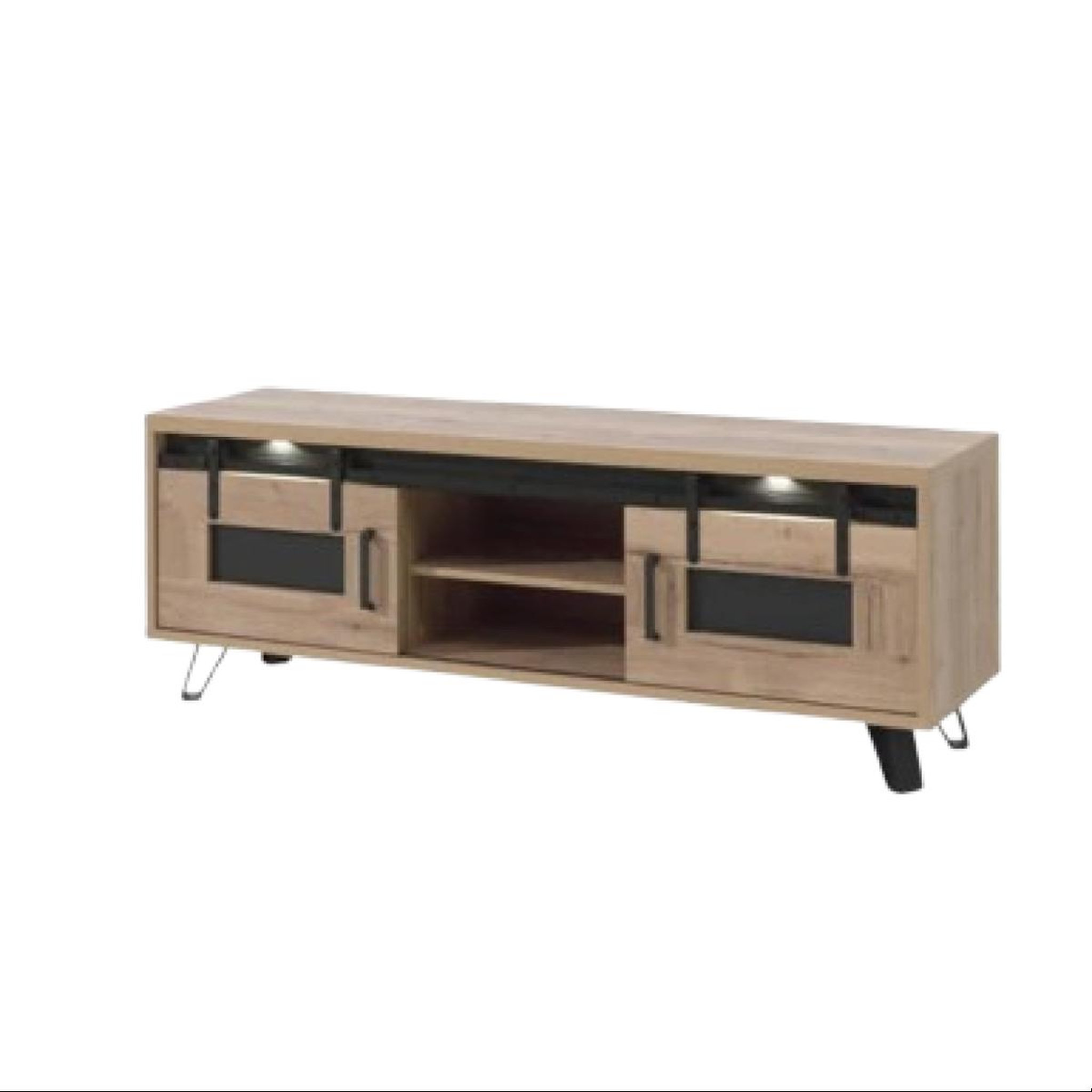 JLC KREATION Meuble tv industriel décor chêne + led 2 portes 180cm costa