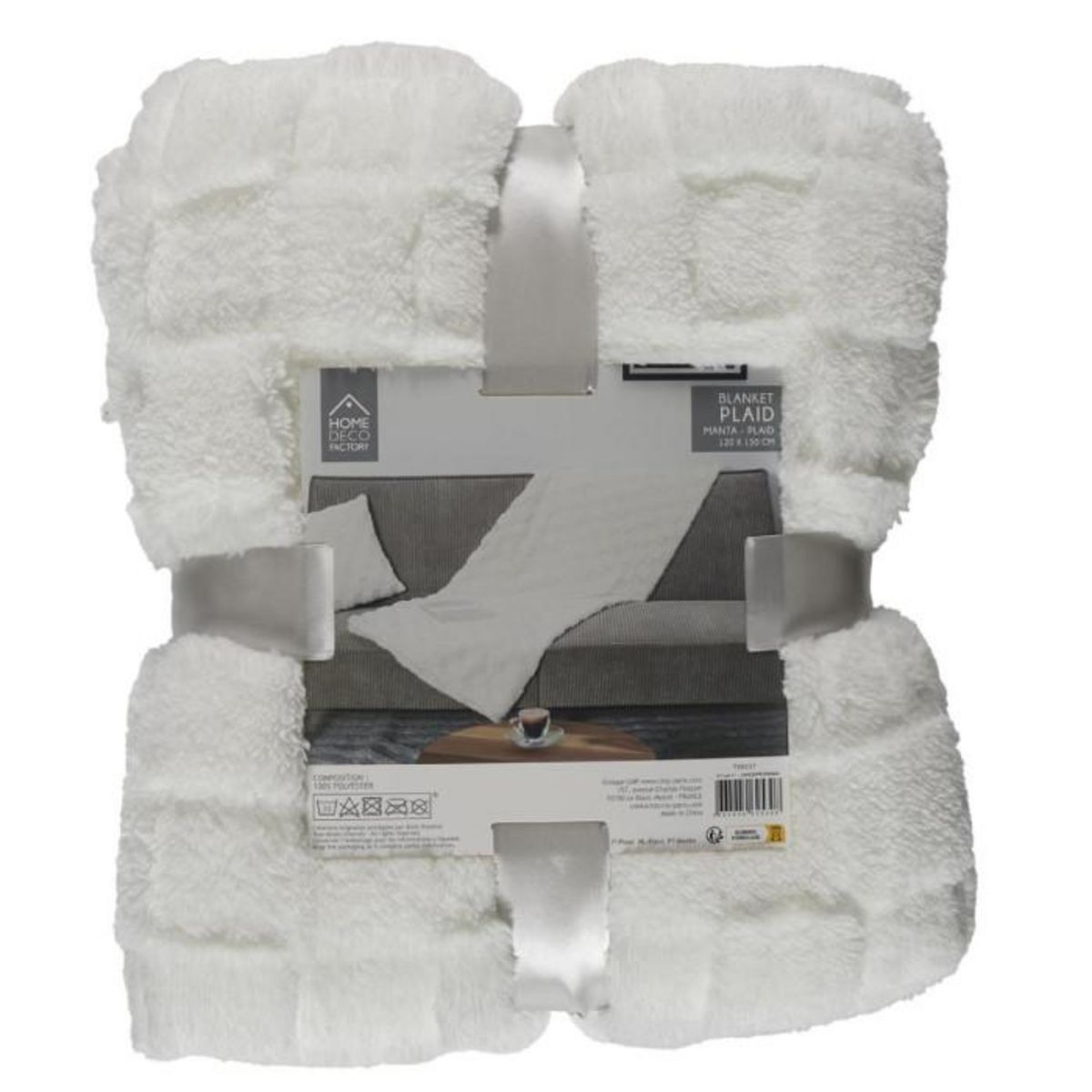 Paris Prix Plaid en Flanelle  Damier  120x150cm Blanc