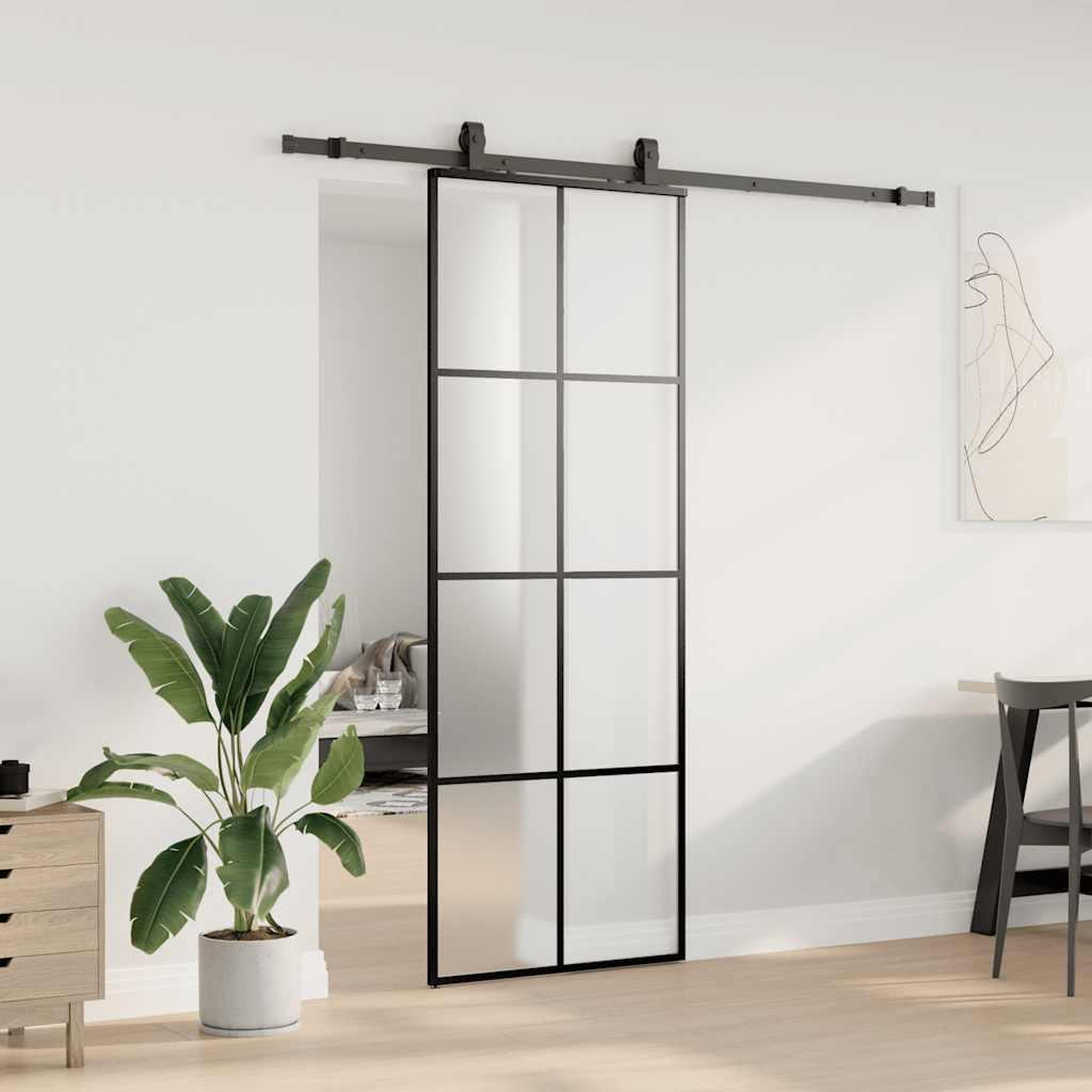 Voir la diapositive 3 : VIDAXL Porte coulissante kit de quincaillerie noir 76x205 cm verre ESG