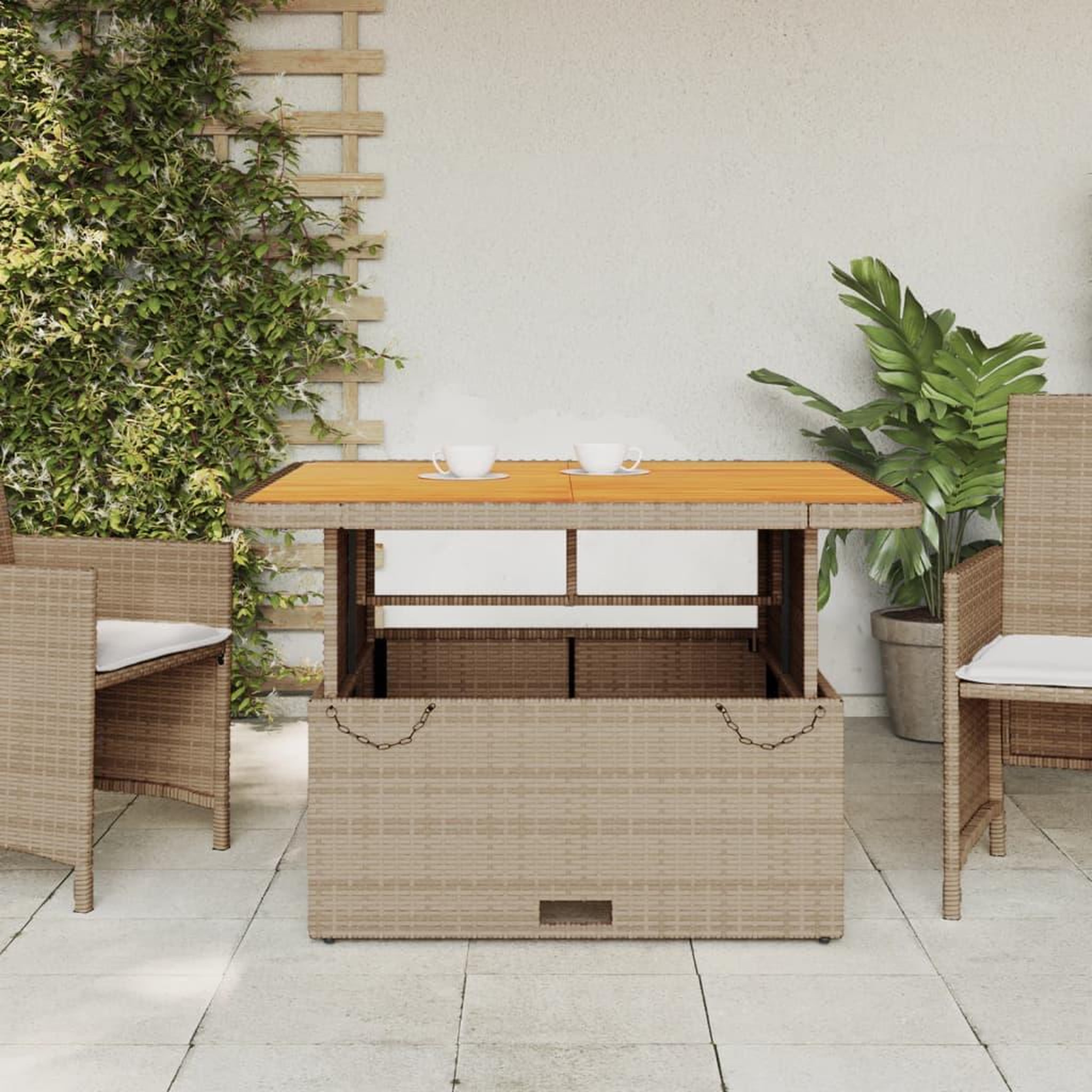 Voir la diapositive 3 : VIDAXL Table de jardin beige 110x110x71 cm resine tressee bois acacia
