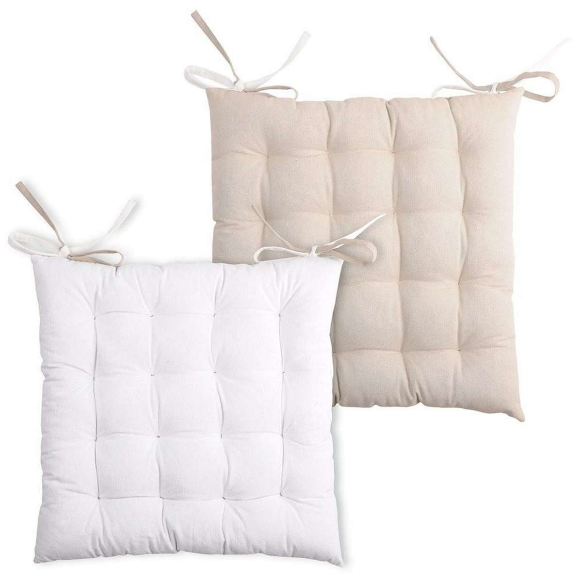 Lovely Casa Lot de 4 galettes de chaise 16 points 40x40 Duo écru lin coton
