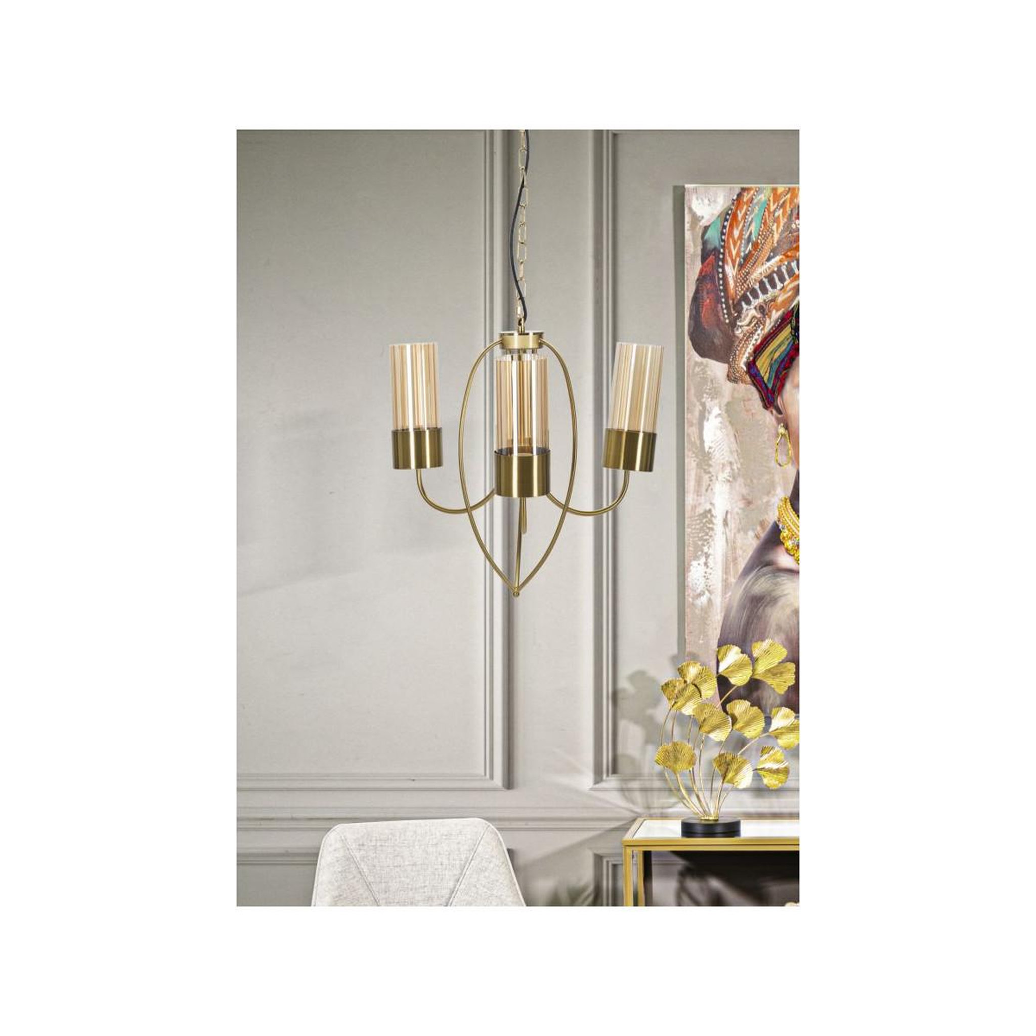 Voir la diapositive 6 : Paris Prix Lampe Suspension 3 Têtes  Versailles  60cm Or