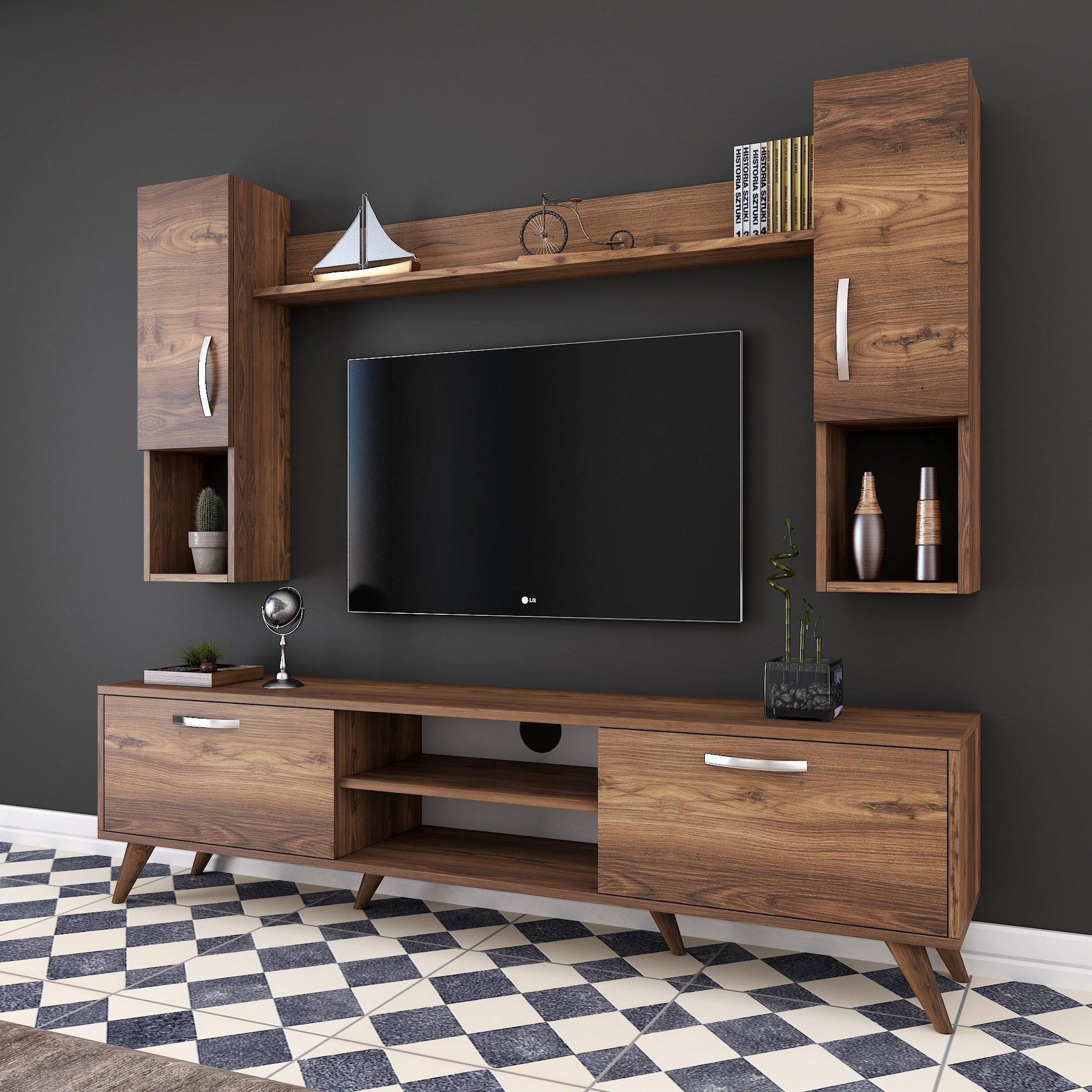Voir la diapositive 2 : Habitat et Jardin Ensemble meuble tv en bois  mezalun  - 180 x 35 x 48 cm - marron