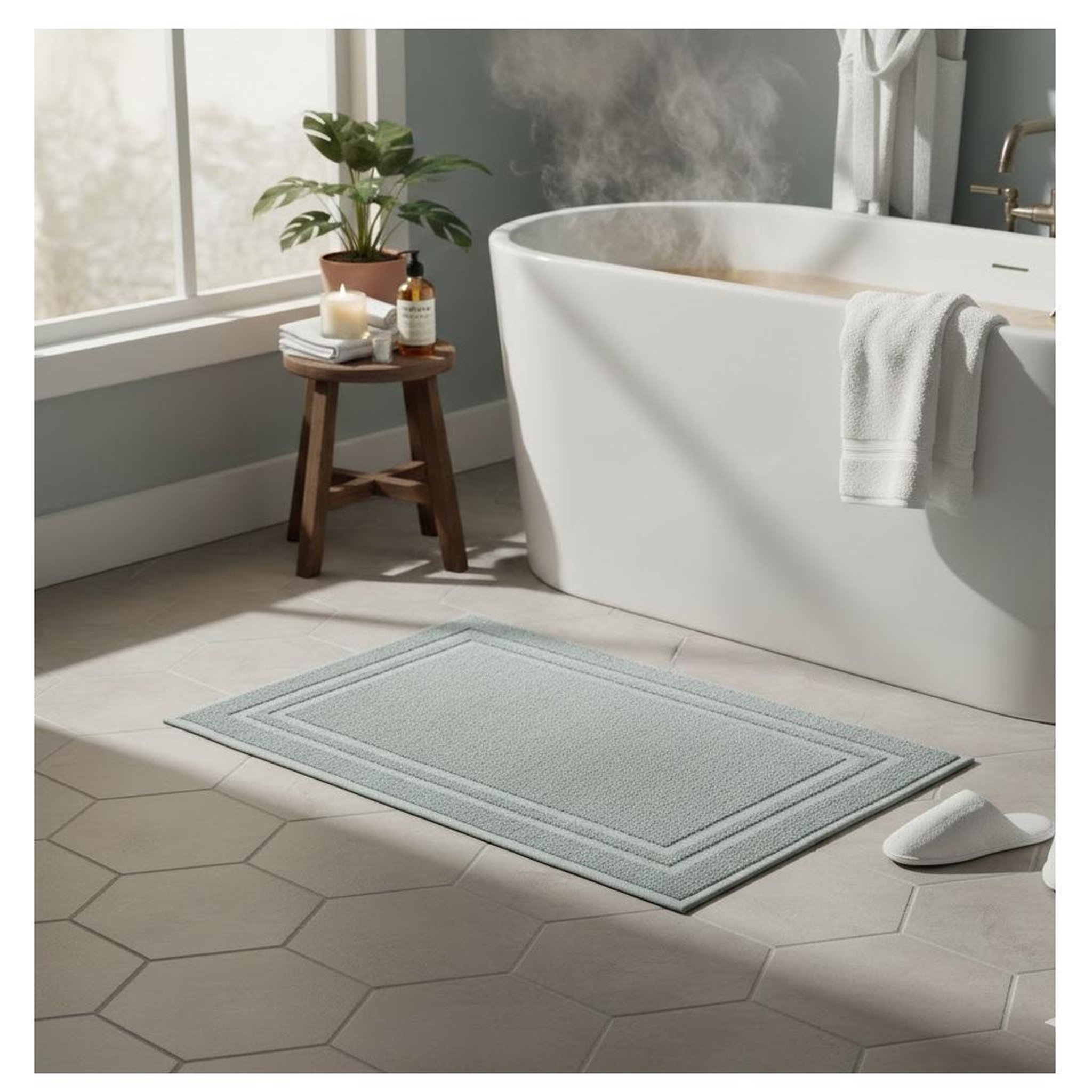 Voir la diapositive 2 : Eden Tapis de bain en coton lilas design et moderne