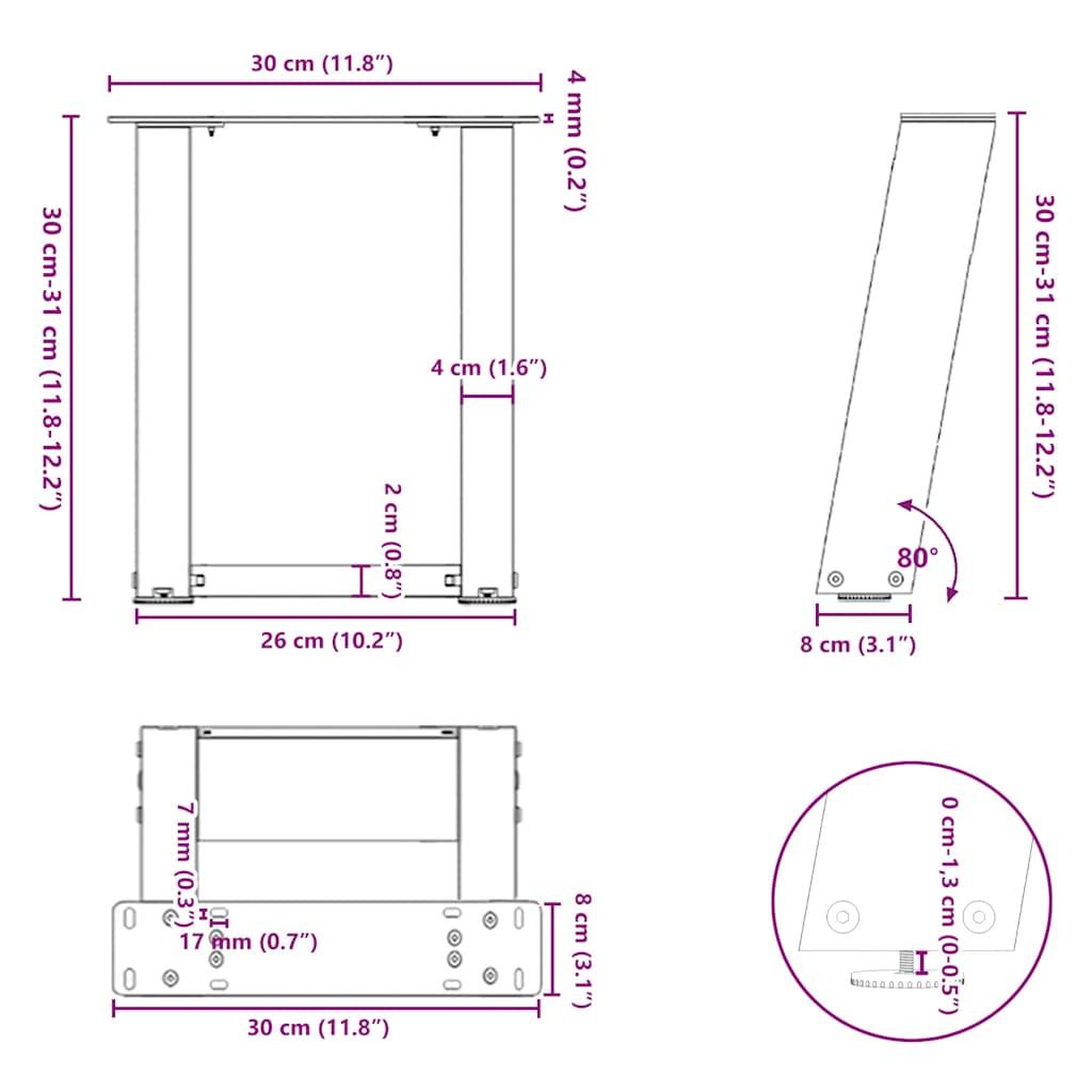 Voir la diapositive 6 : VIDAXL Pieds de table basse forme de U 2 pcs noir 30x(30-31) cm acier