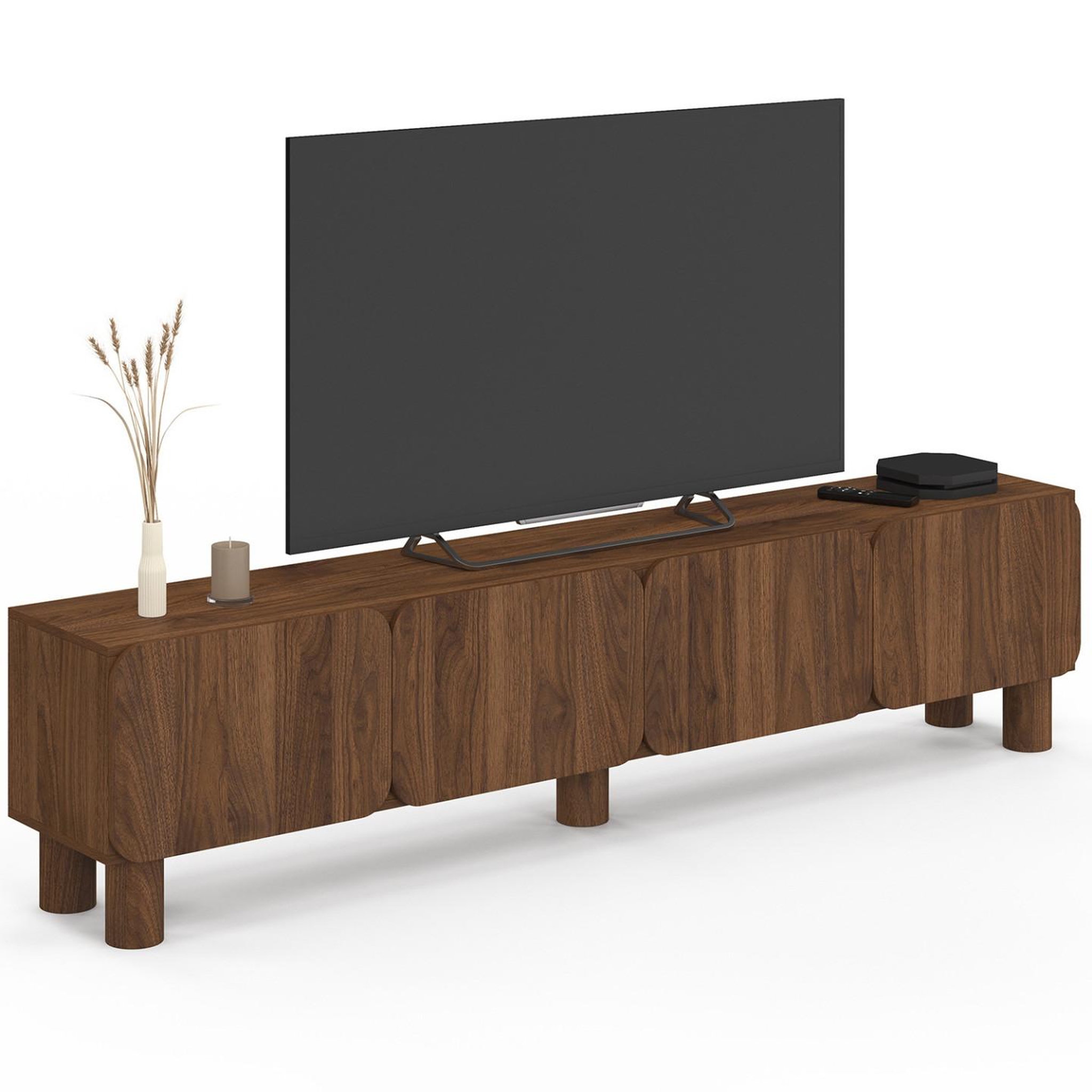 ID MARKET Meuble tv 180 cm saranda 4 portes arrondies bois effet noyer